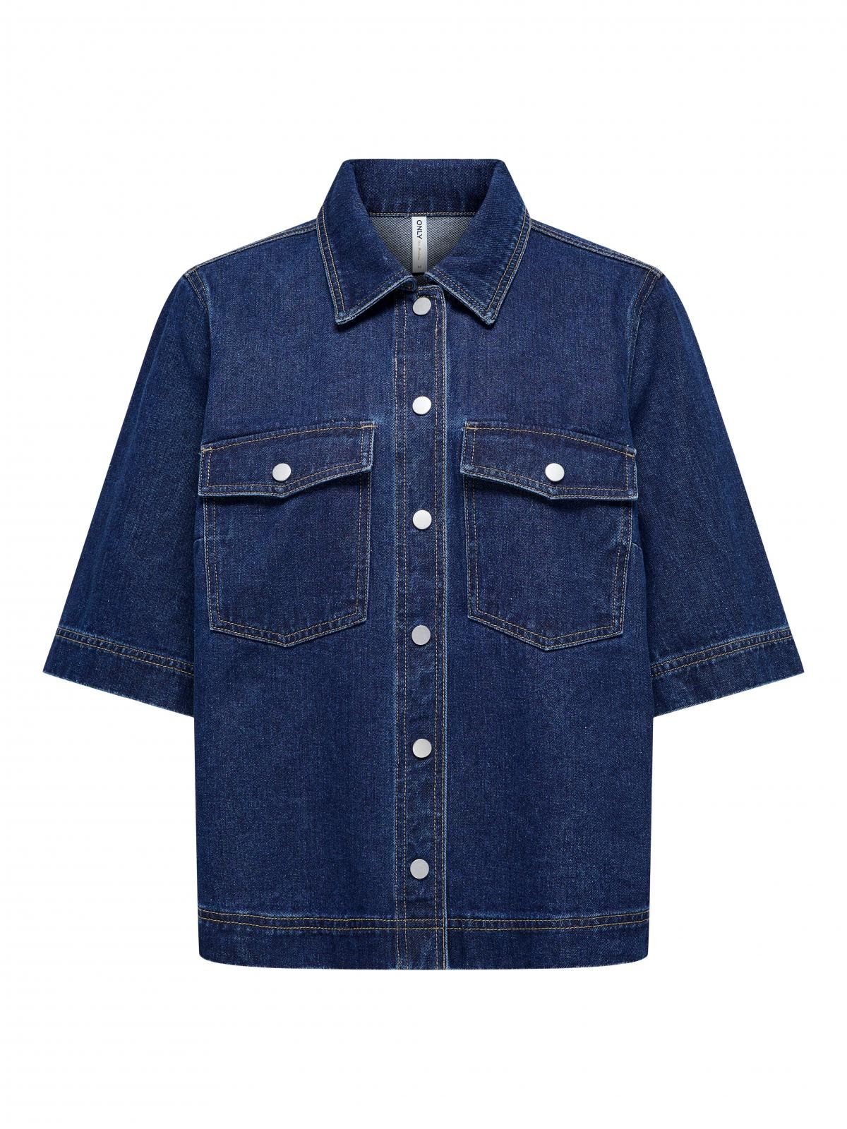 온리 오버핏 데님 반팔 셔츠 15347084_2114 BLUE / DARK BLUE DENIM - 상세 이미지 3