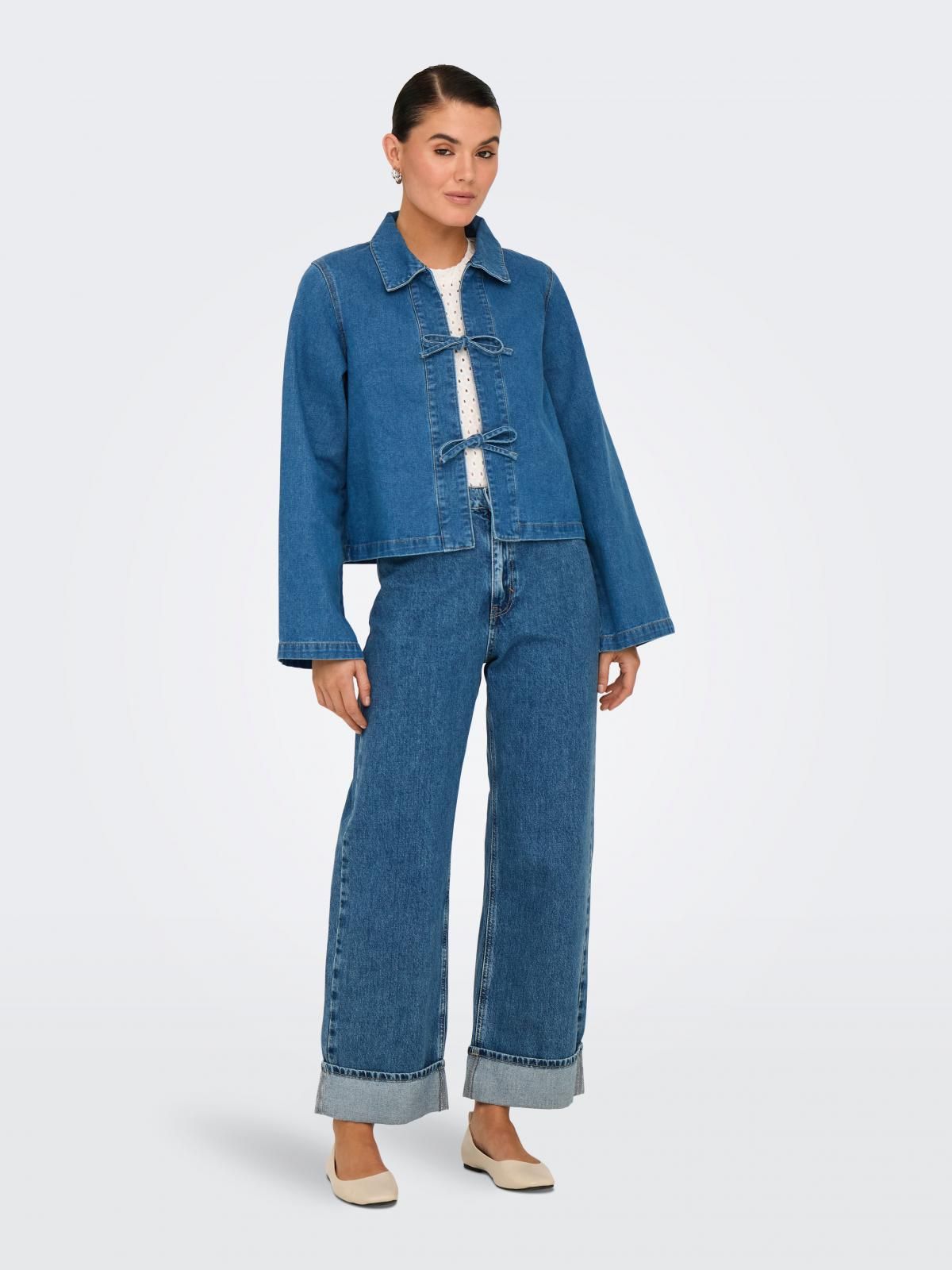 온리 데님 테크니컬 리본 디테일 셔츠 15357228_2115 BLUE / MEDIUM BLUE DENIM - 상세 이미지 5
