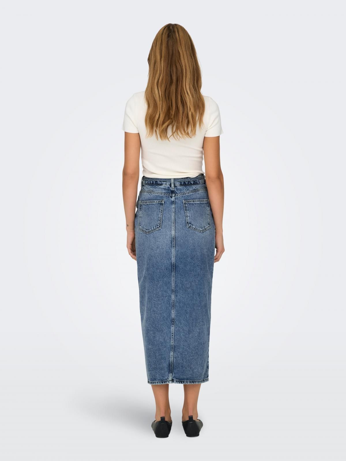 온리 타이벨트 데님 미디 스커트 슬릿 15340707_2115 BLUE / MEDIUM BLUE DENIM - 상세 이미지 2