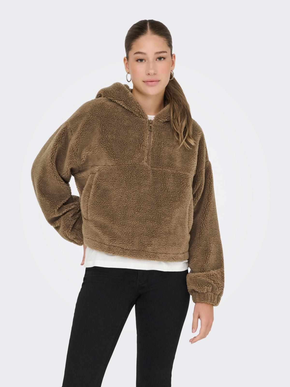 온리 테디 크롭 후드 재킷 15348632_12943 BROWN / COCOA CREME - 상품 이미지