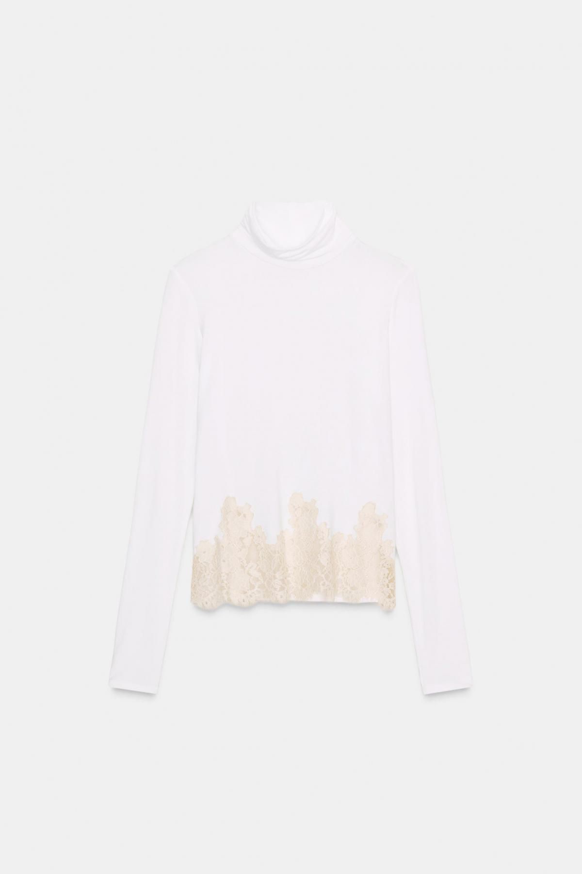 자라 레이스 콤비 하이넥 긴팔 티셔츠 4770/235 OYSTER-WHITE - 상품 이미지