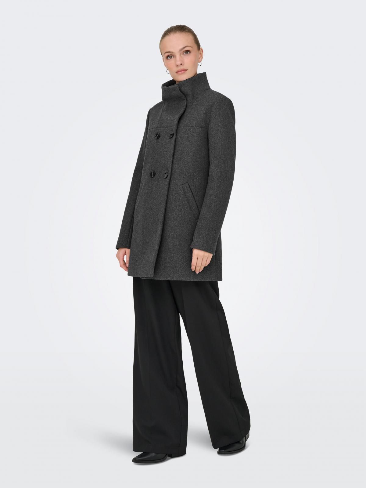 온리 테크니컬 더블브레스트 하이넥 숏코트 15358884_2383 GREY / DARK GREY MELANGE - 상세 이미지 5