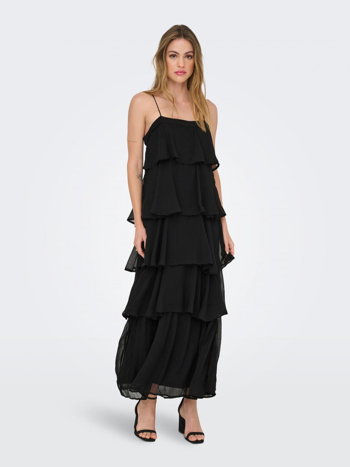 온리 프릴 레이어드 스트랩 롱 원피스 15349477_2161 BLACK / BLACK - 상품 이미지