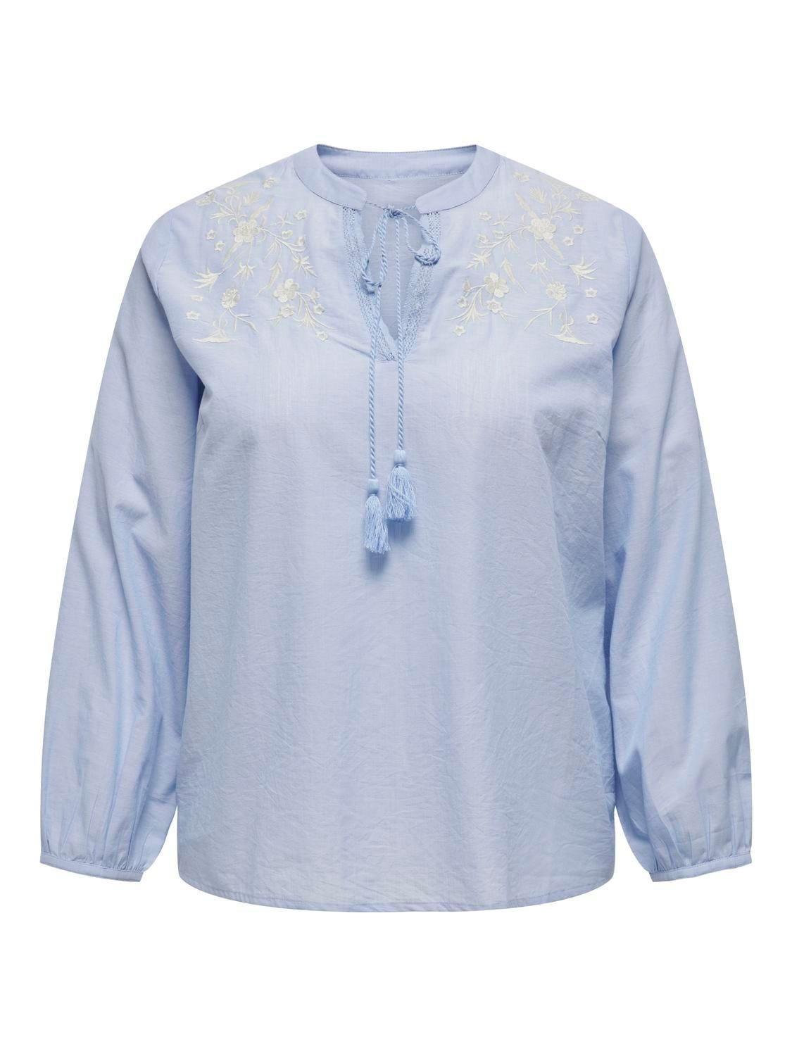 온리 자수 브이넥 스트링 블라우스 15333749_1243_1142426 BLUE / CASHMERE BLUE - 상세 이미지 3