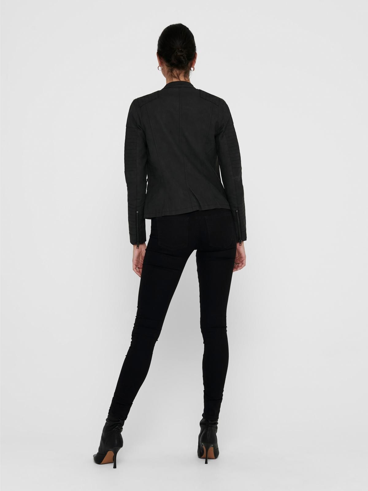 온리 테크니컬 퀼팅 바이커 레더 재킷 15102997_2161 BLACK / BLACK - 상세 이미지 3