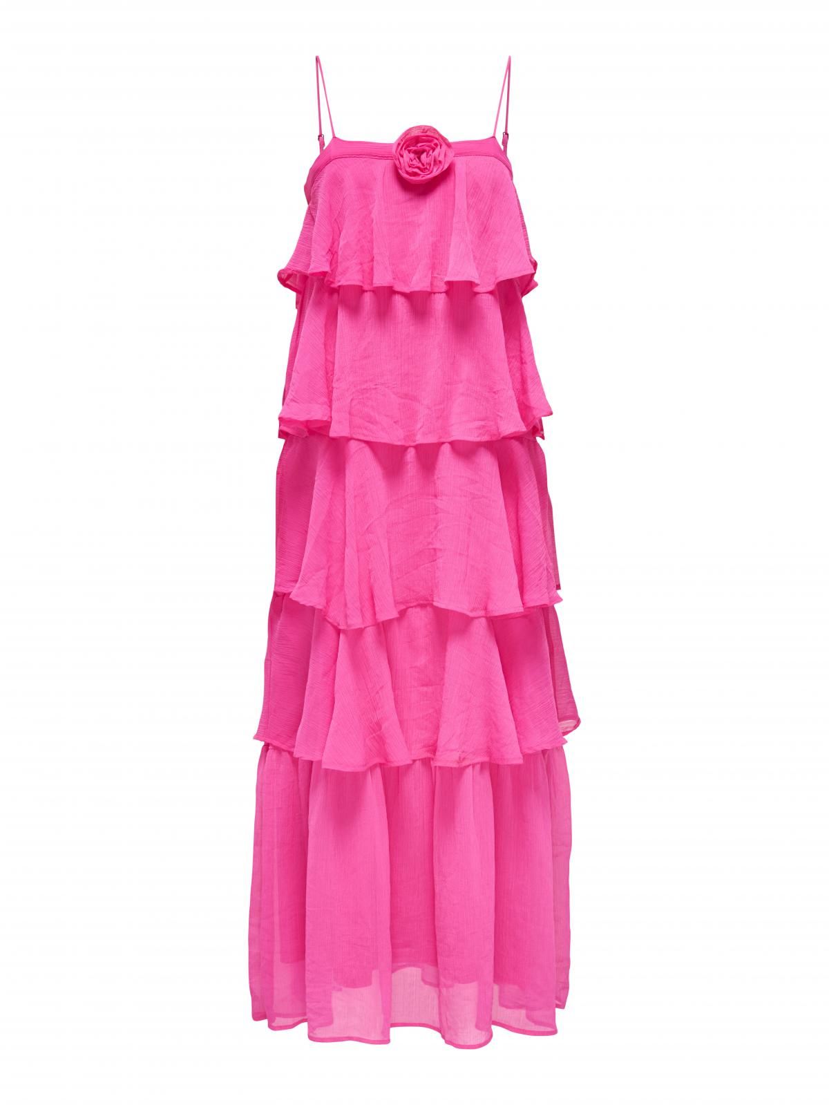 온리 프릴 핑크 스트랩 롱 원피스 15349477_8904 ROSE / FUCHSIA FEDORA - 상세 이미지 3