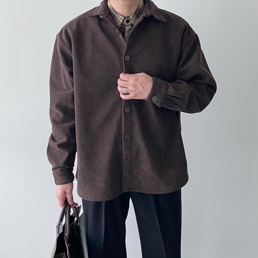 남자 코듀로이 아우터 겨울 기모 골덴자켓 셔켓 오버핏 두꺼운 트러커 트러커 - 상세 이미지 4