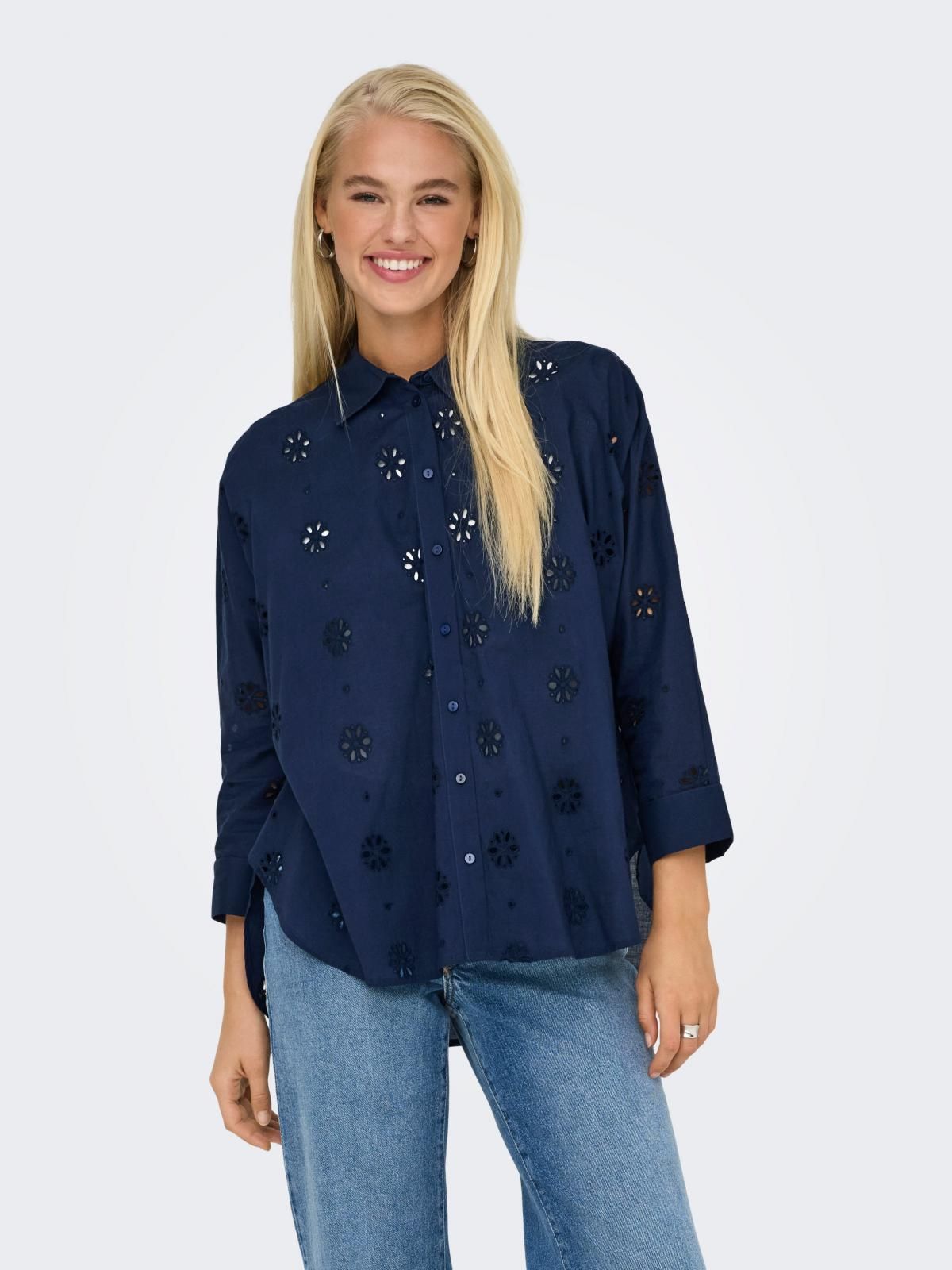 온리 테크니컬 펀칭 자수 긴팔 셔츠 네이비 15360467_1330 BLUE / BLACK IRIS - 상품 이미지