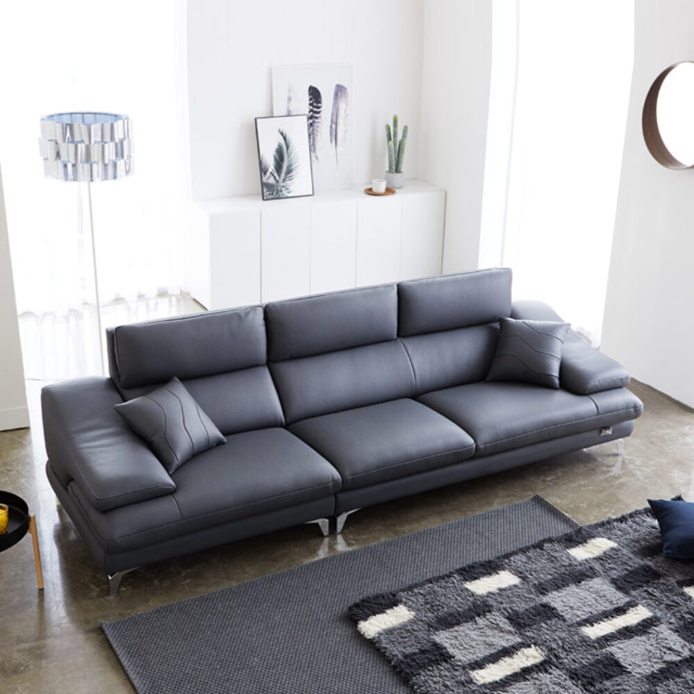 까사홈 유키 이태리 천연 통가죽 다크그레이 4인 소파(3+1) 3000mm