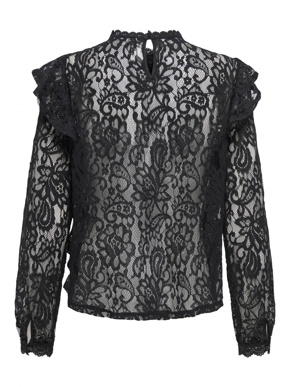 온리 레이스 러플 라운드넥 블라우스 블랙 15355460_2161 BLACK / BLACK - 상세 이미지 4