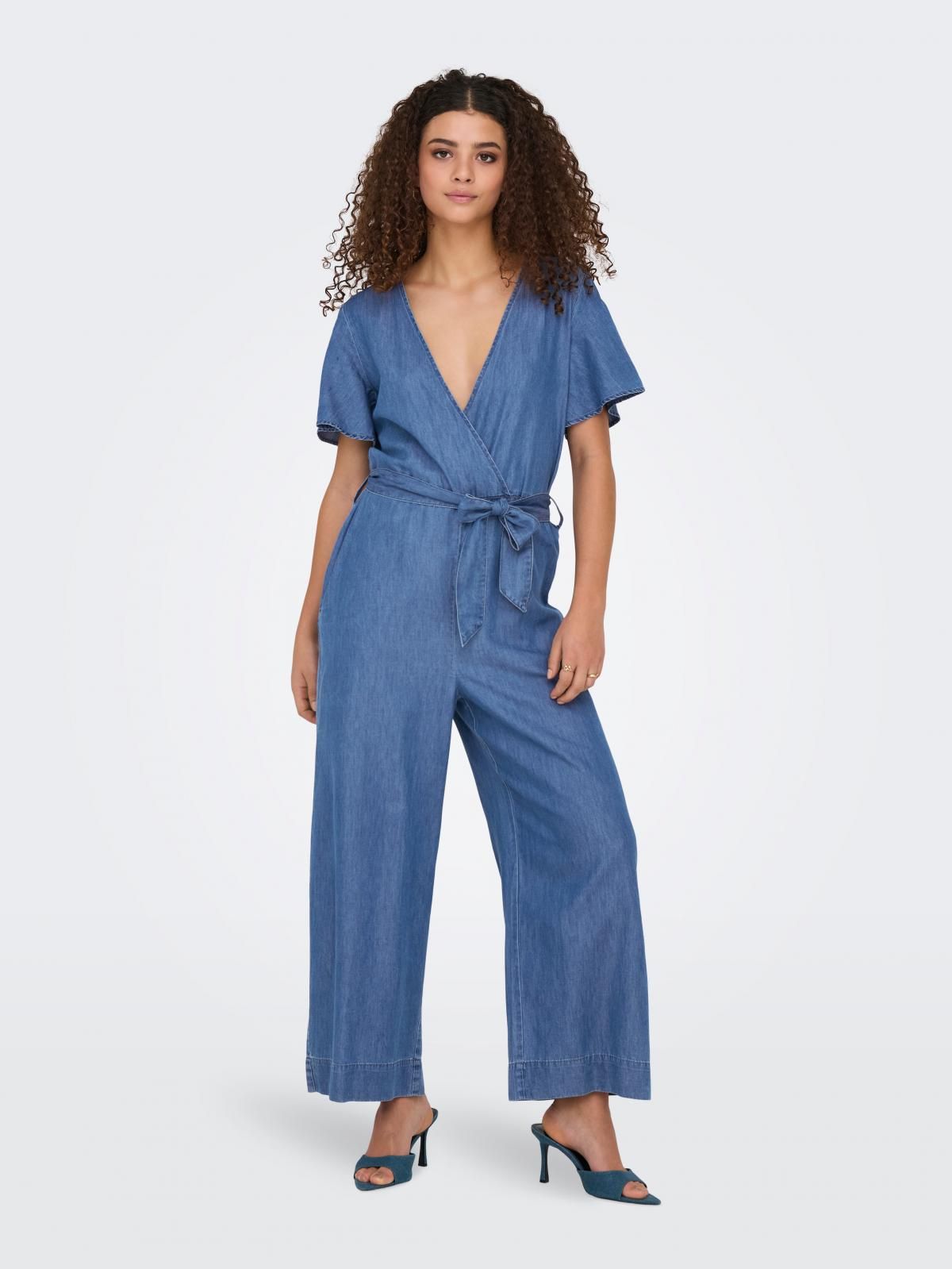 온리 데님 와이드 점프수트 벨트 15344281_2115 BLUE / MEDIUM BLUE DENIM - 상세 이미지 5