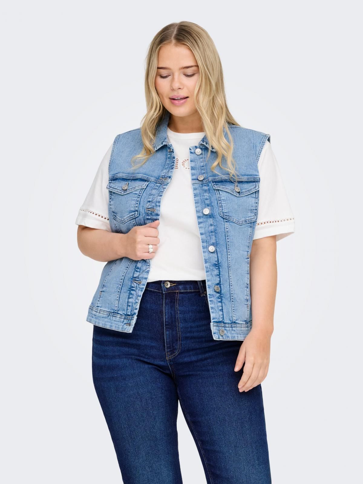 온리 빅사이즈 트렌디 데님 베스트 15290733_2116 BLUE / LIGHT BLUE DENIM - 메인 이미지