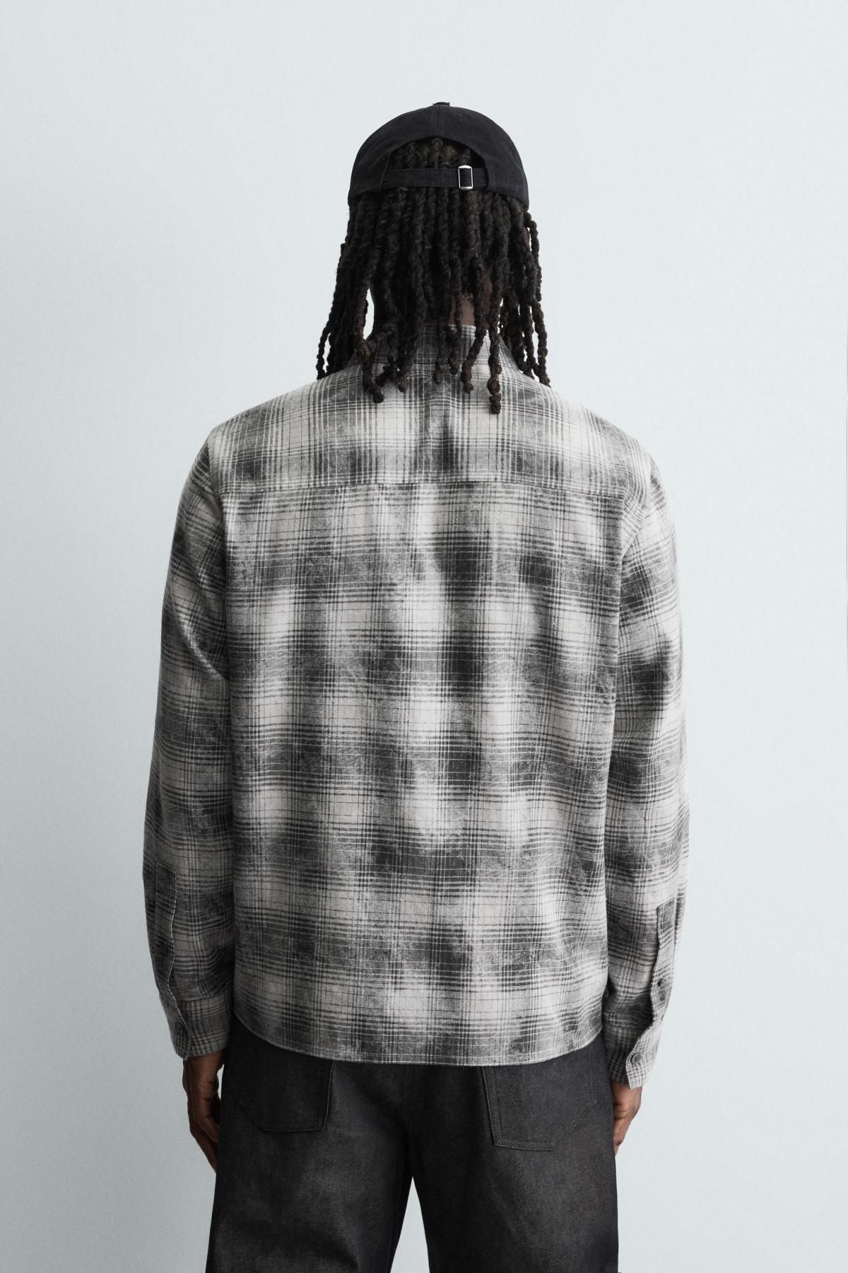자라 릴랙스핏 체크 긴팔셔츠 코튼 캐주얼 7380/410 GREY - 상세 이미지 4