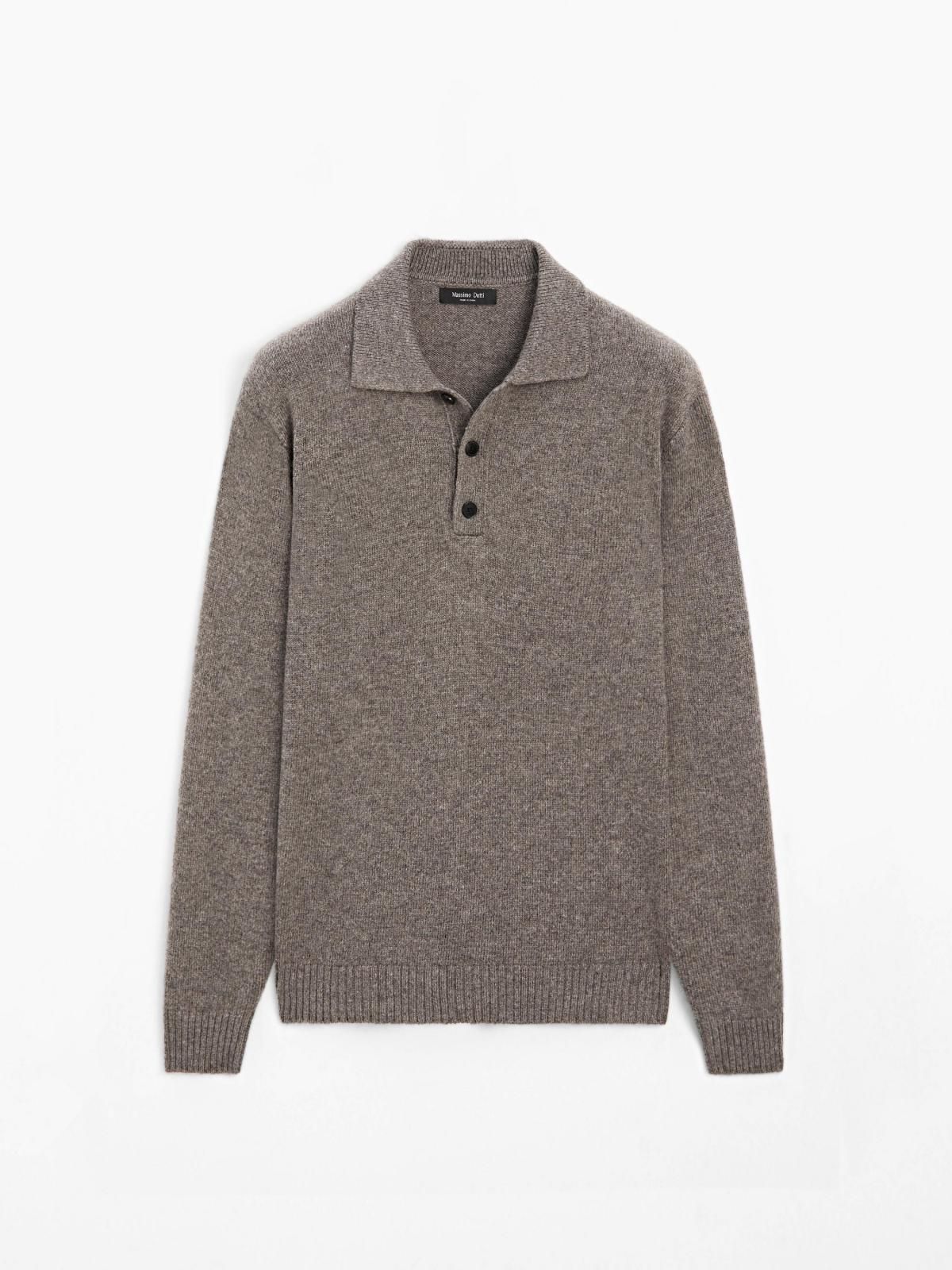 마시모두띠 울블렌드 테크니컬 폴로 니트 스웨터 1094/233 DARK KHAKI - 상품 이미지