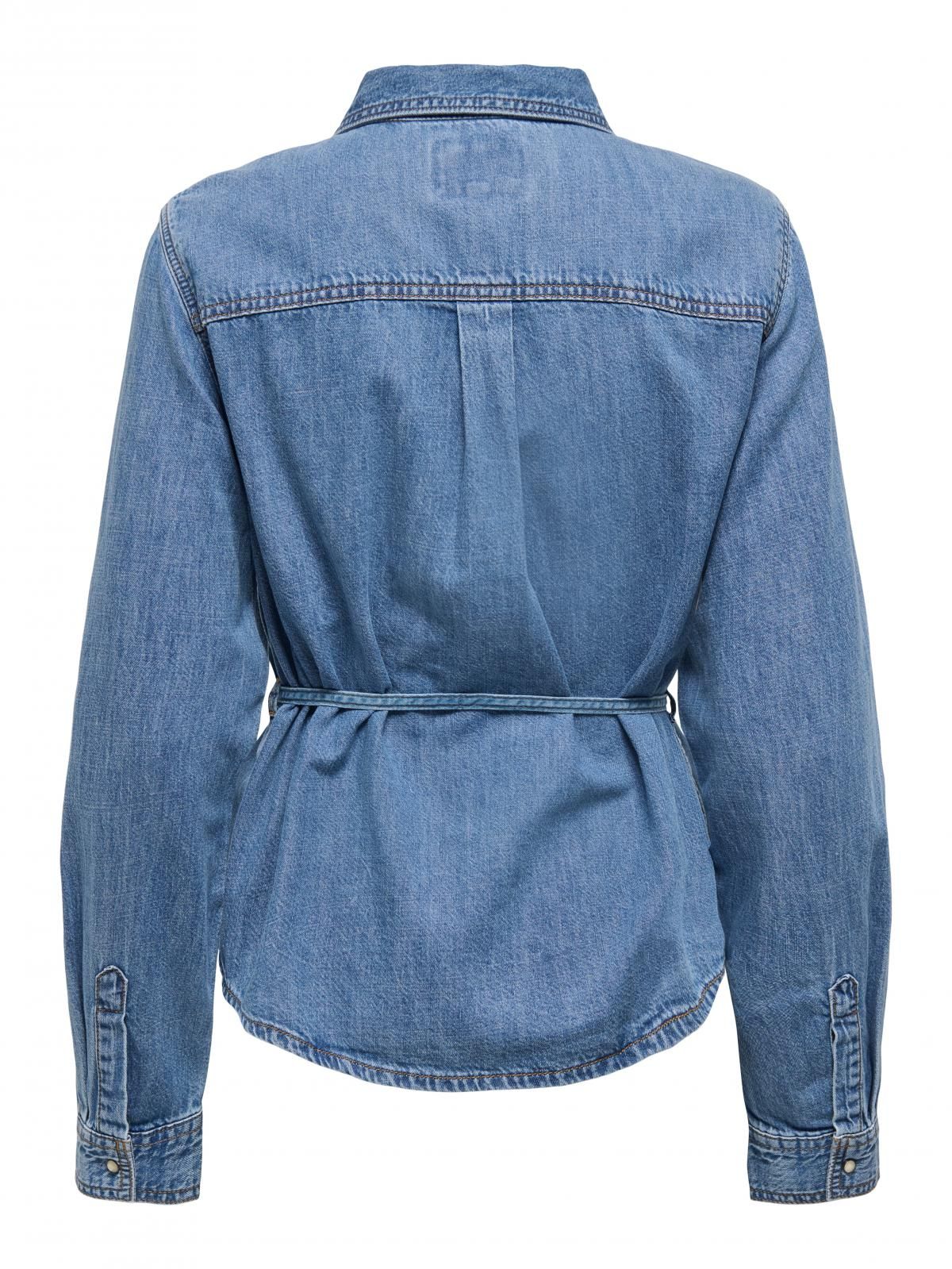 온리 트렌디 데님 셔츠 스트링 벨트 15352397_2115 BLUE / MEDIUM BLUE DENIM - 상세 이미지 4