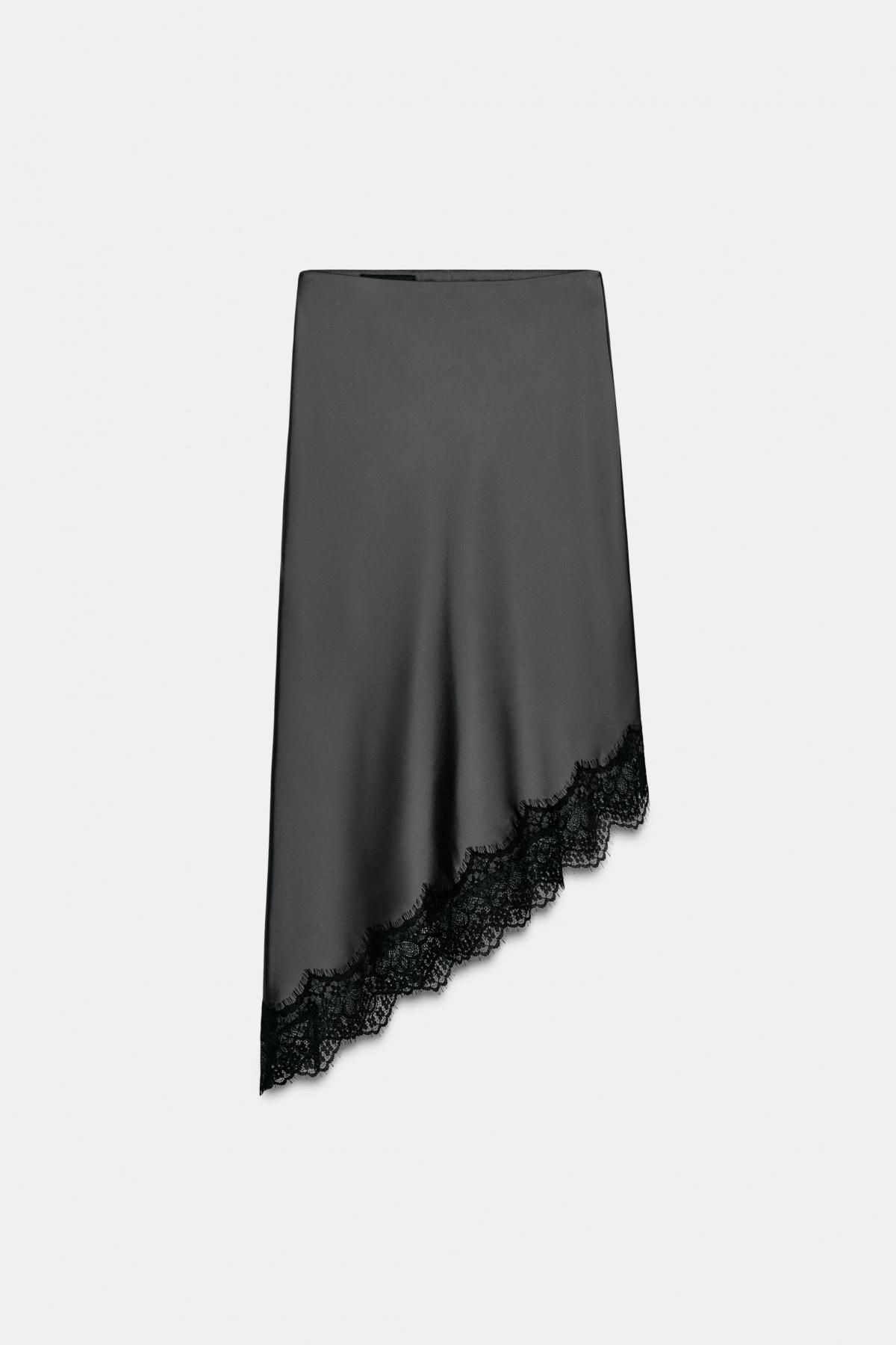 자라 새틴 레이스 미디 스커트 4772/509 DARK GREY - 상품 이미지