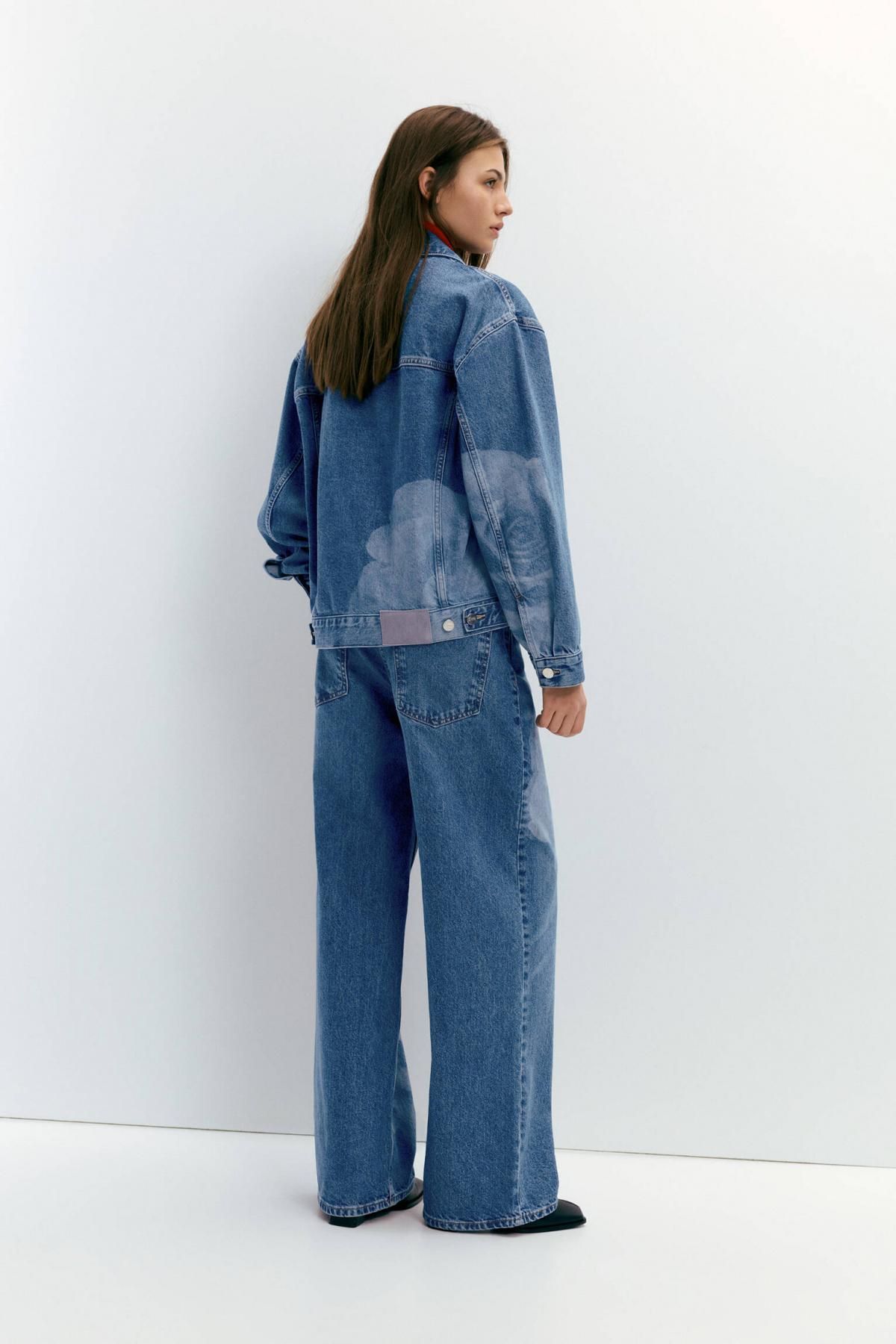 풀앤베어 레이저 플로럴 프린트 데님 트러커 재킷 7700/385 MEDIUM BLUE - 상세 이미지 3