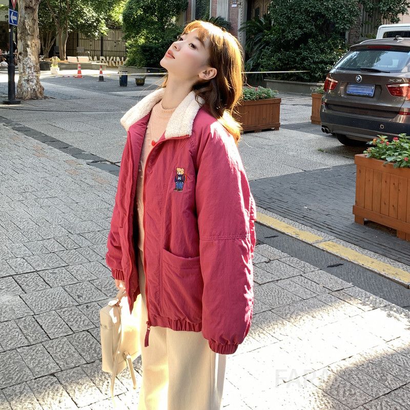 여성 루즈핏 오버핏 스탠드넥 지퍼 하이넥 패딩 점퍼 도톰한 겨울 캐주얼 아우터 - 상세 이미지 3