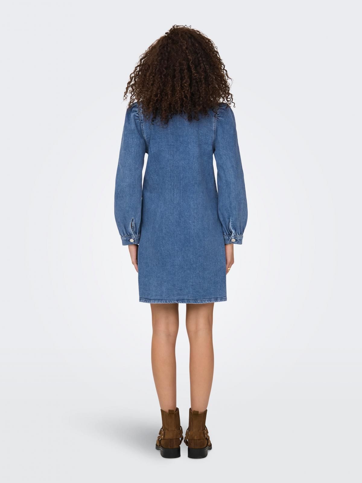 온리 퍼프 슬리브 데님 미니 셔츠 원피스 15345570_2115 BLUE / MEDIUM BLUE DENIM - 상세 이미지 2