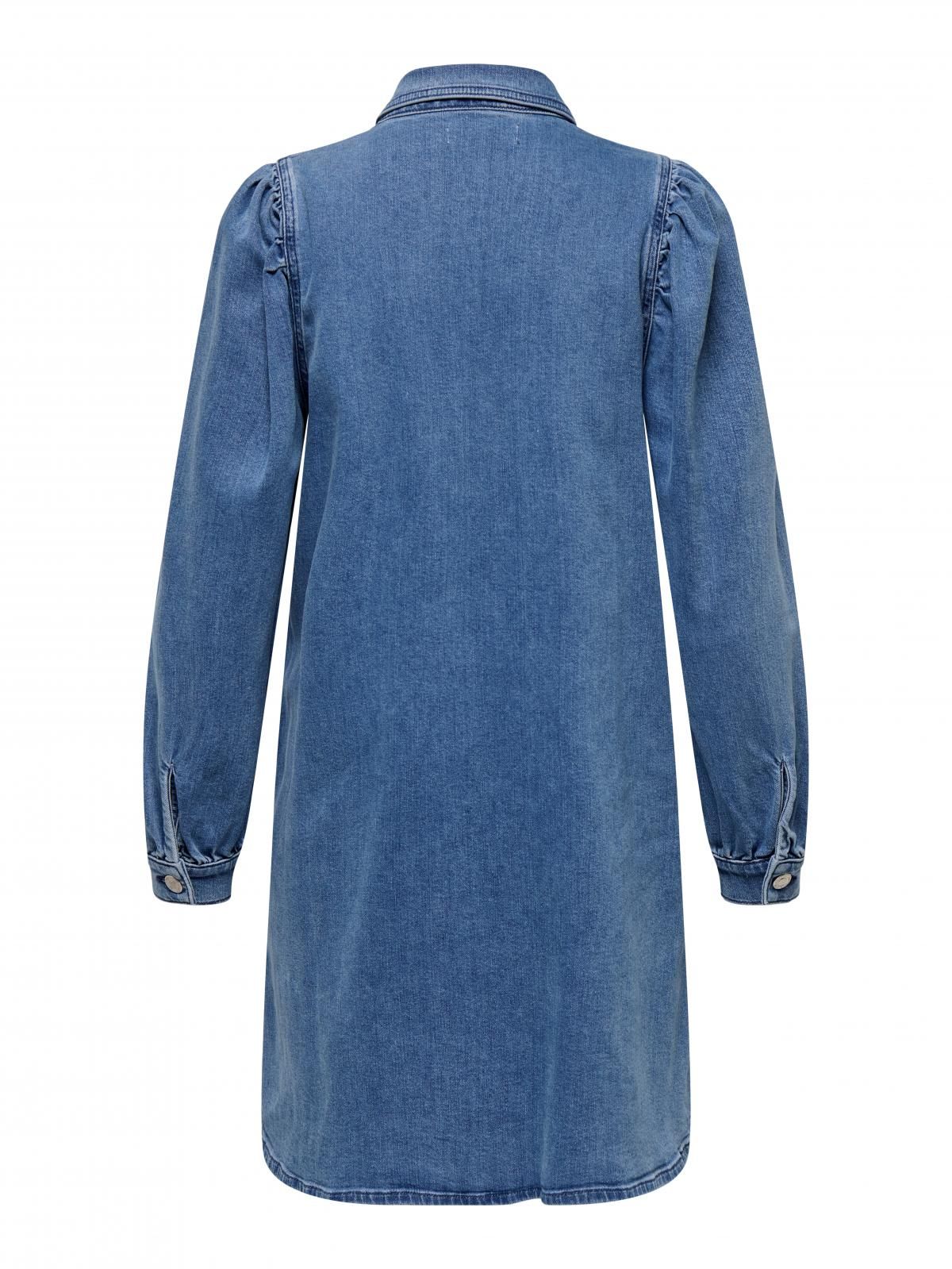 온리 퍼프 슬리브 데님 미니 셔츠 원피스 15345570_2115 BLUE / MEDIUM BLUE DENIM - 상세 이미지 4