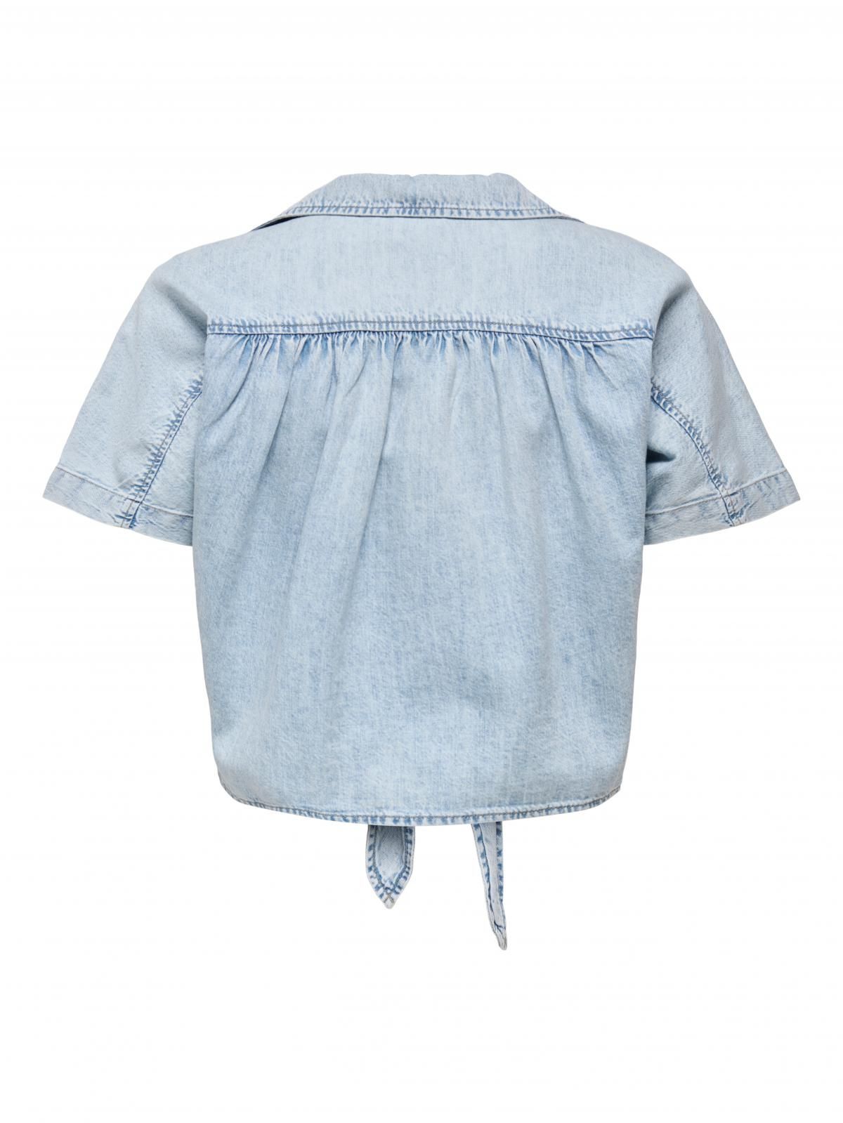 온리 크롭 매듭 반팔 데님 셔츠 15359080_2116 BLUE / LIGHT BLUE DENIM - 상세 이미지 5
