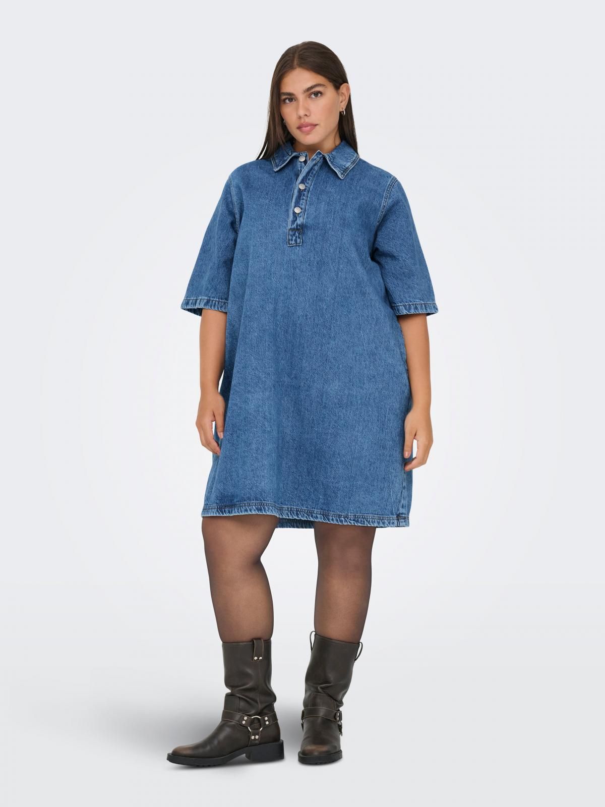 온리 빅사이즈 데님 반팔 셔츠 미니 원피스 15354920_2115 BLUE / MEDIUM BLUE DENIM - 상품 이미지