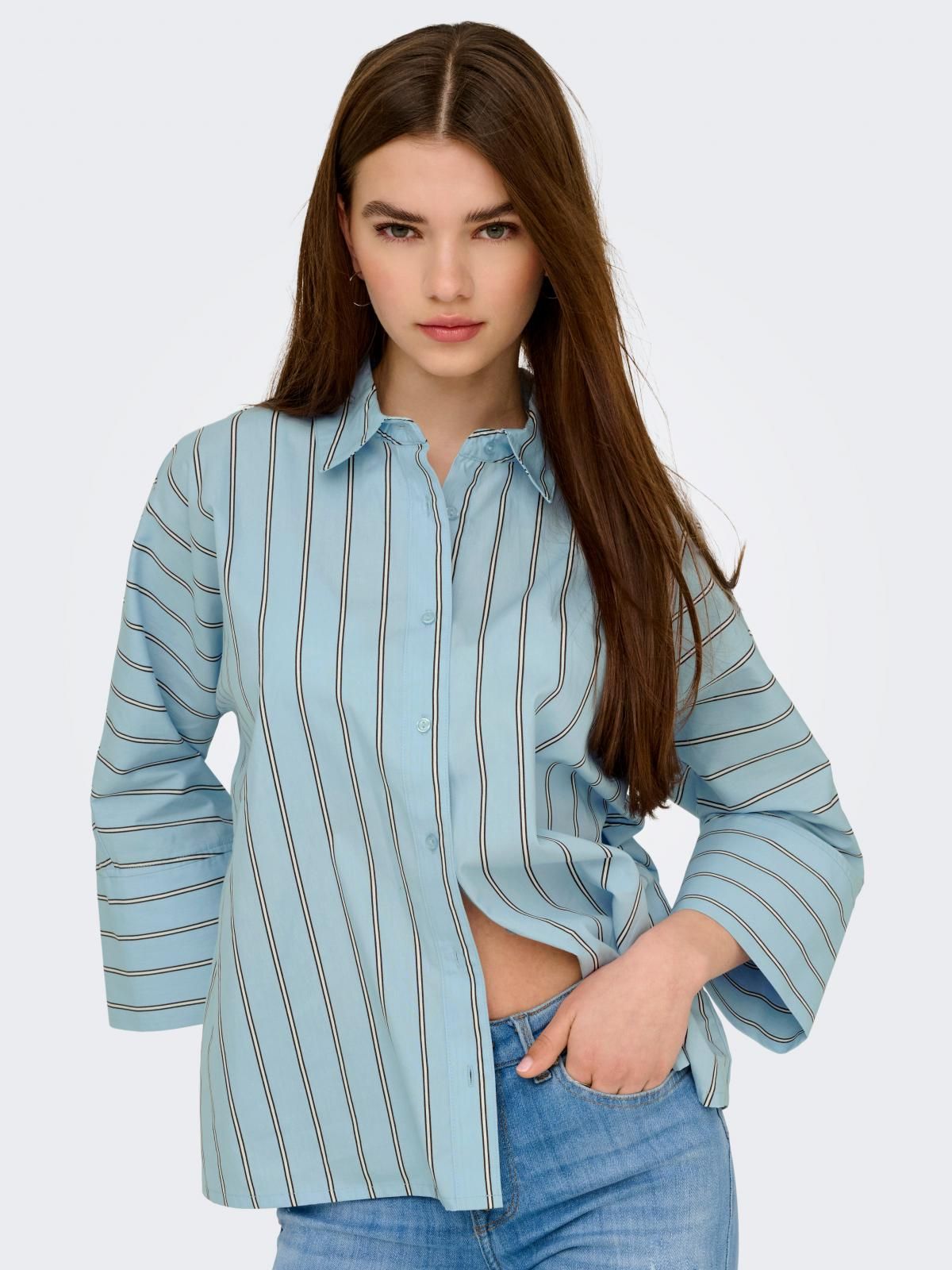 온리 스트라이프 오버핏 코튼 긴팔 셔츠 15363650_1243_1236110 BLUE / CASHMERE BLUE - 상품 이미지
