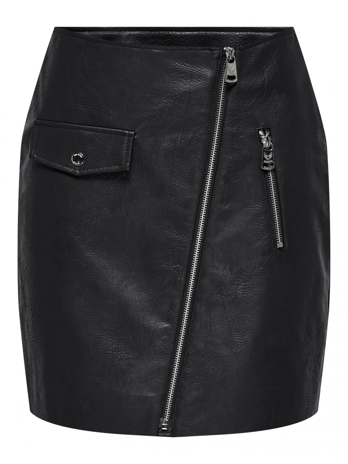 온리 테크니컬 페이크레더 미니 스커트 15321936_2161 BLACK / BLACK - 상세 이미지 3