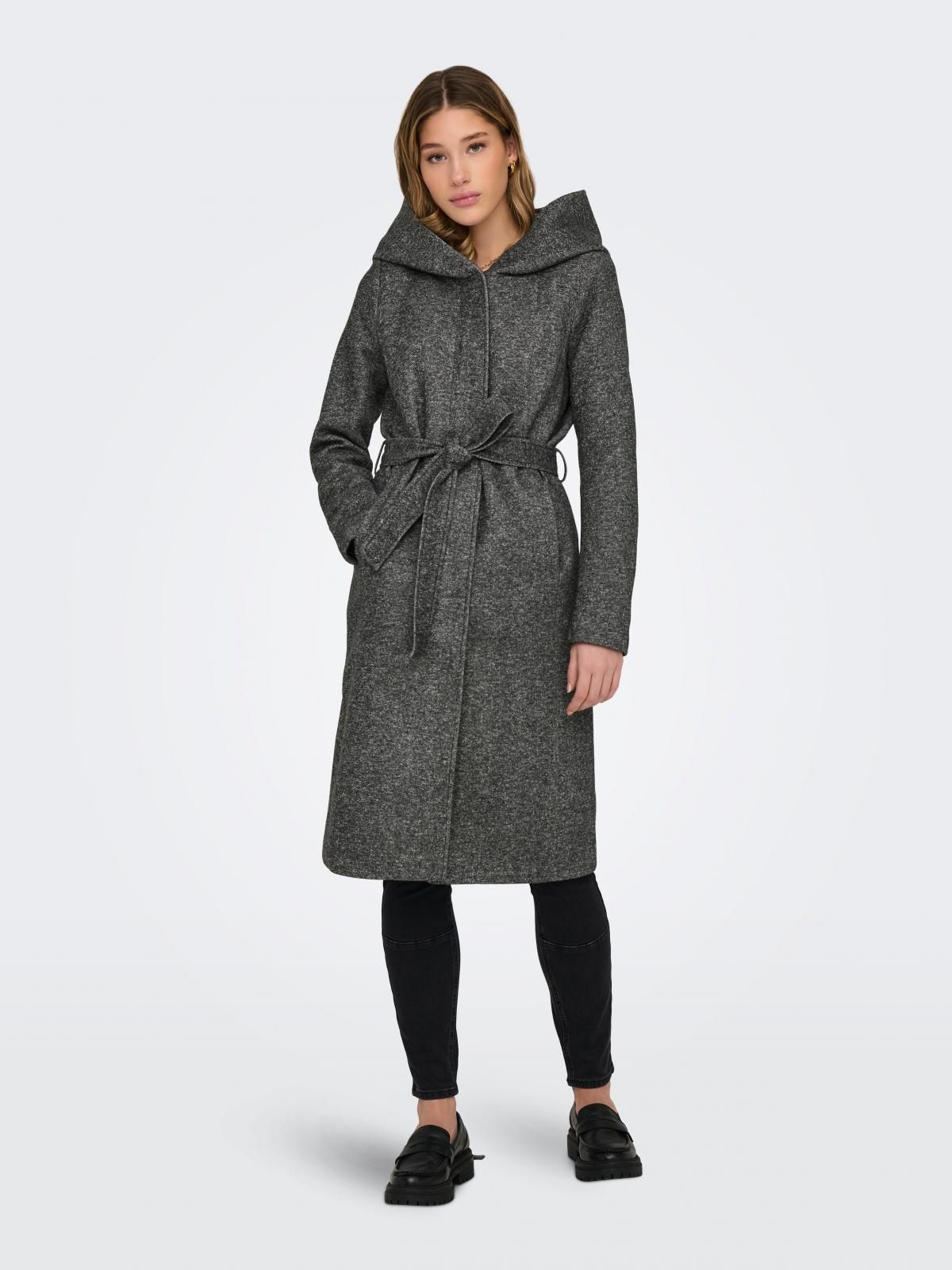 온리 후드 하이넥 롱 벨트 코트 15317976_2383 GREY / DARK GREY MELANGE - 상세 이미지 5