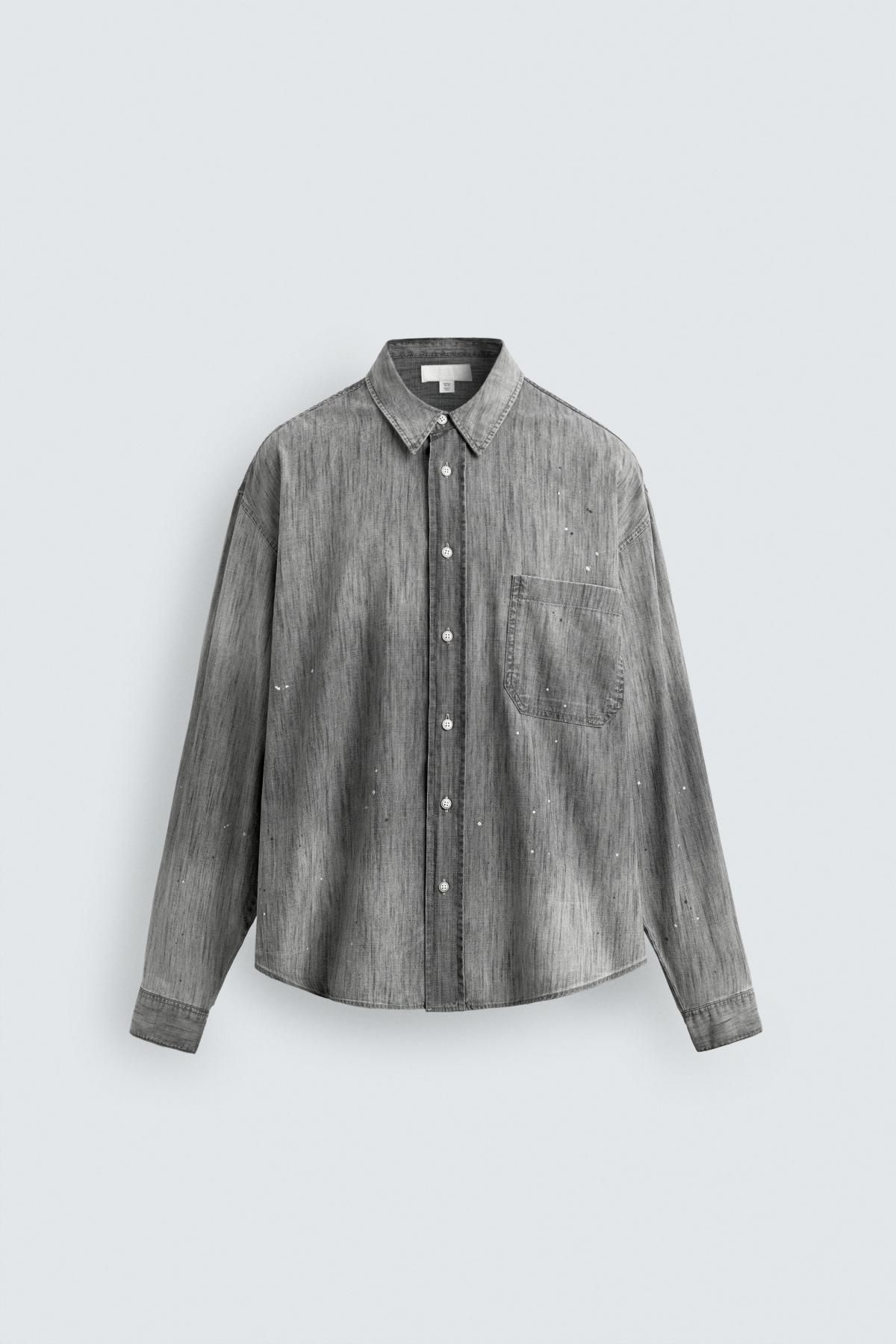 자라 스플래시 워시 데님 긴팔 셔츠 7545/383 ANTHRACITE GREY - 상품 이미지