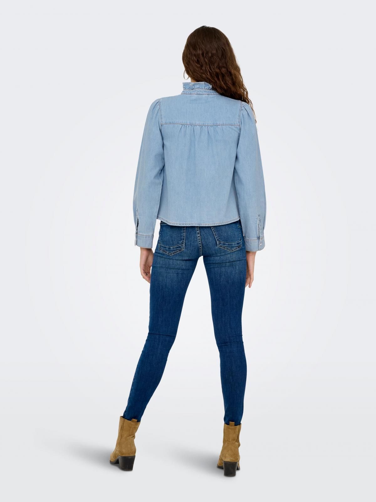 온리 데님 프릴넥 볼륨소매 긴팔셔츠 15360323_2116 BLUE / LIGHT BLUE DENIM - 상세 이미지 2