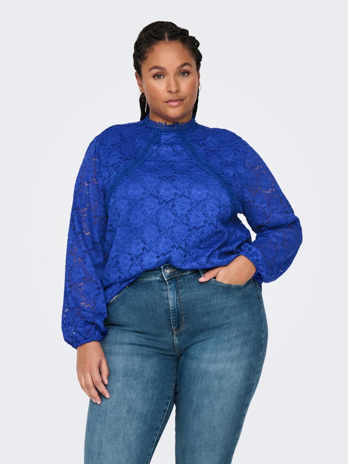 온리 빅사이즈 레이스 하이넥 블라우스 15337893_2082 PURPLE / SODALITE BLUE - 상품 이미지