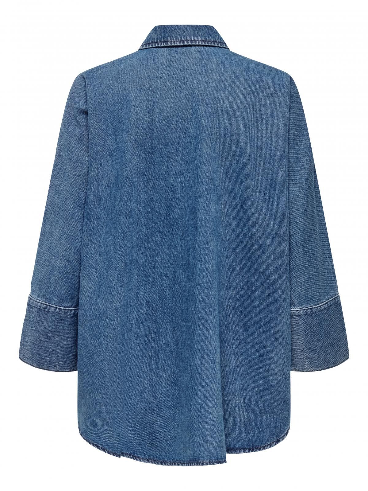 온리 테크니컬 데님 7부소매 셔츠 15335590_2115 BLUE / MEDIUM BLUE DENIM - 상세 이미지 4
