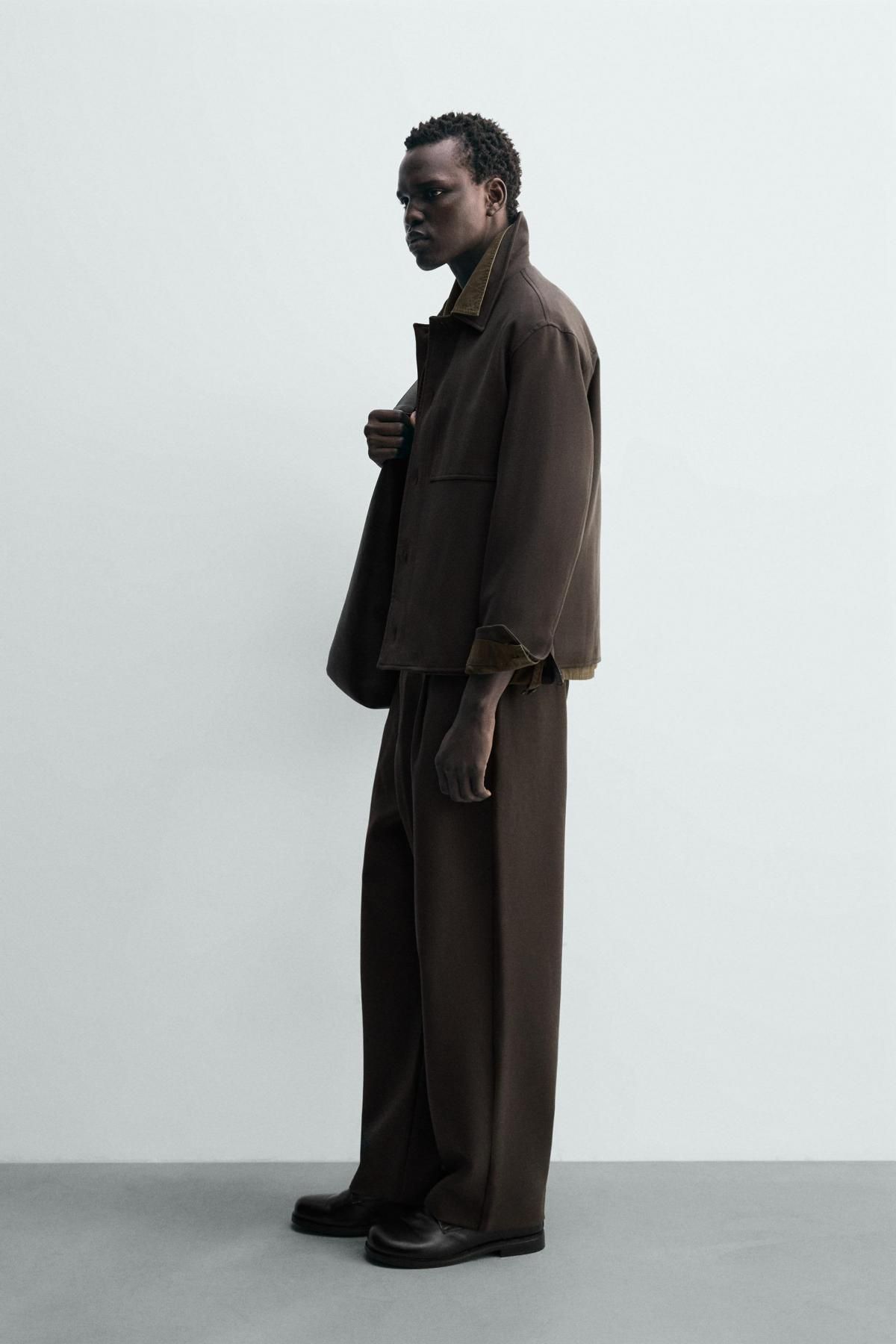 자라 와이드핏 플리츠 슬랙스 팬츠 6861/391 BROWN - 상세 이미지 4
