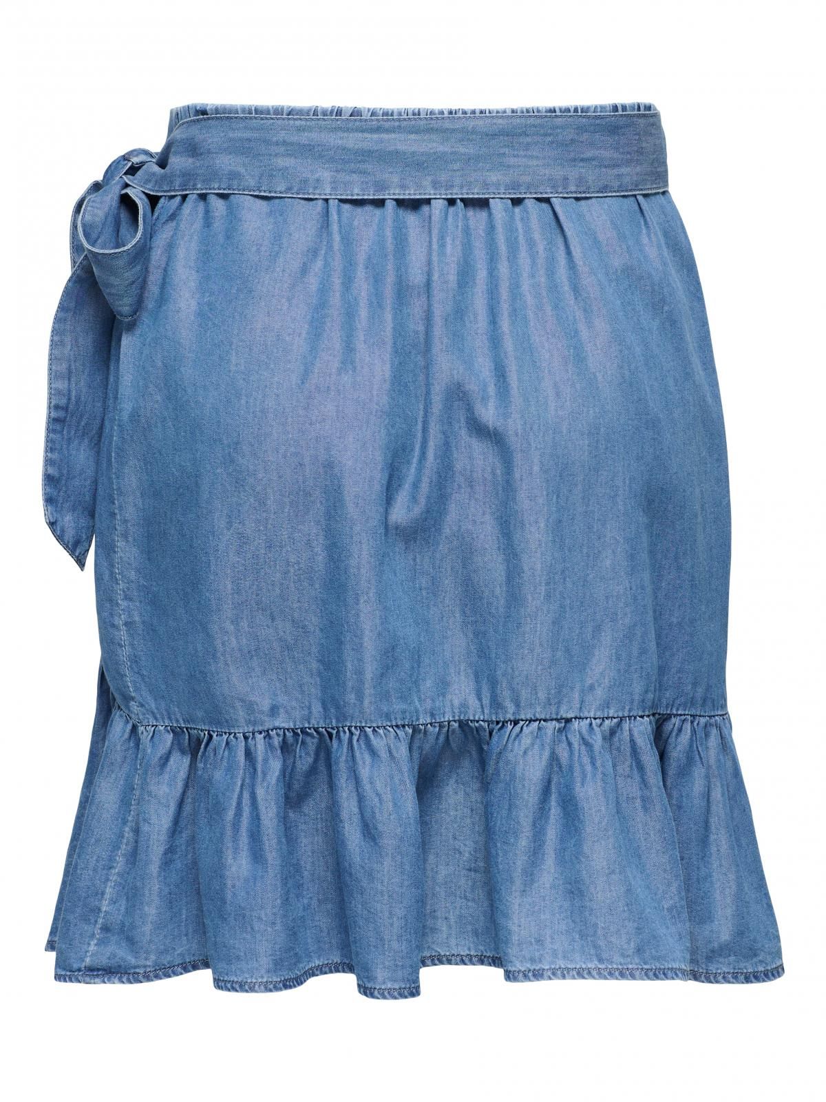 온리 러플 리본 데님 랩 미니 스커트 15344286_2115 BLUE / MEDIUM BLUE DENIM - 상세 이미지 4