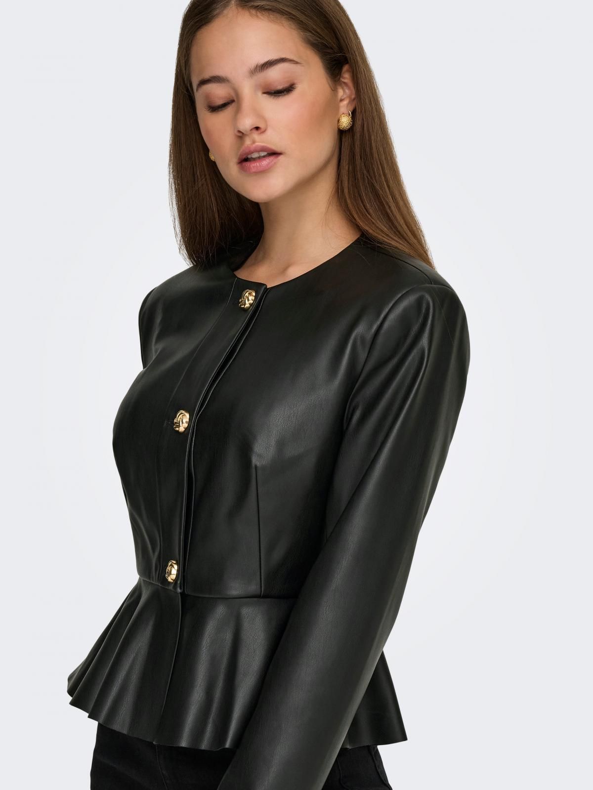 제이디와이 페플럼 레더 라운드넥 재킷 15359350_2161 BLACK / BLACK 이미지 6