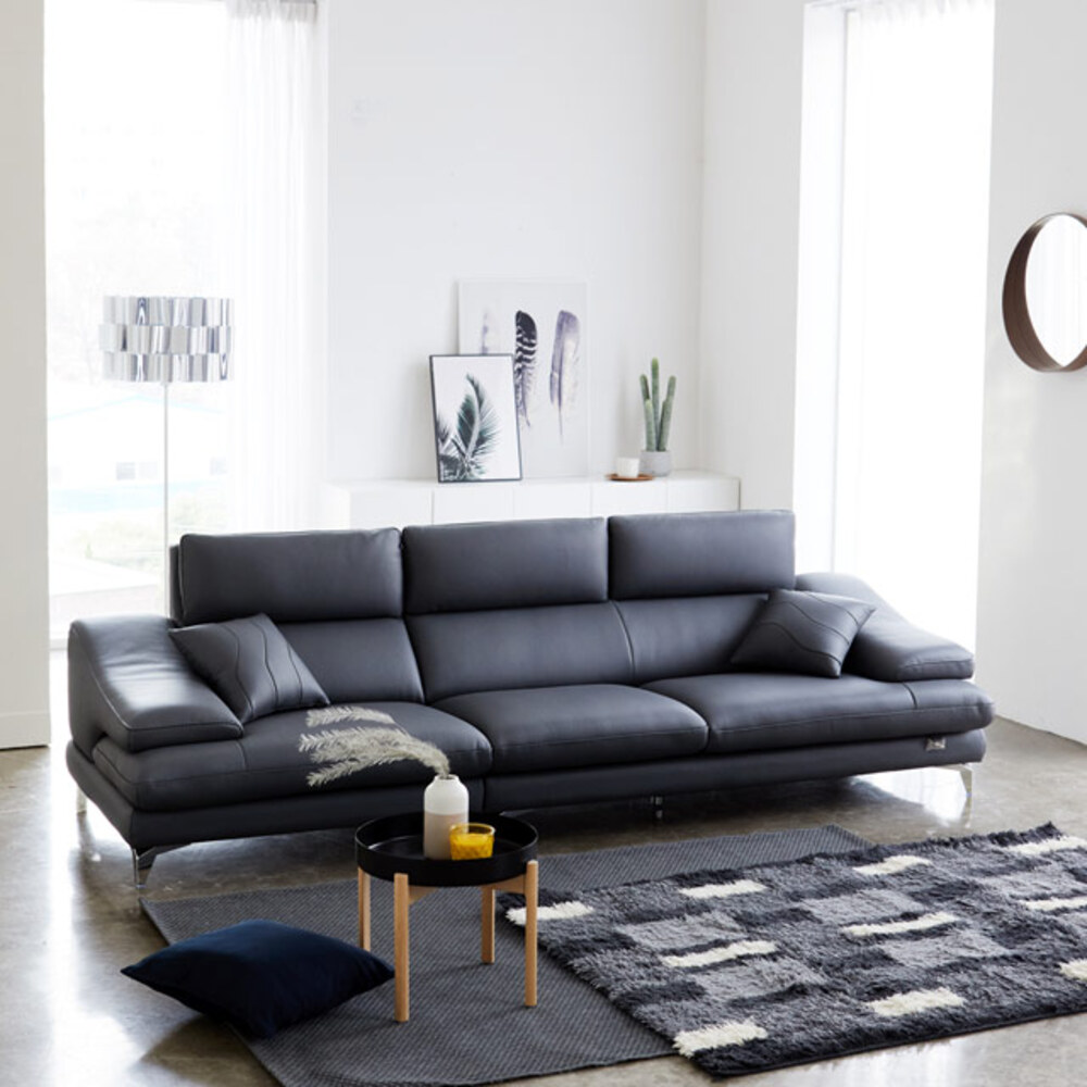 까사홈 유키 이태리 천연 통가죽 다크그레이 4인 소파(3+1) 3000mm