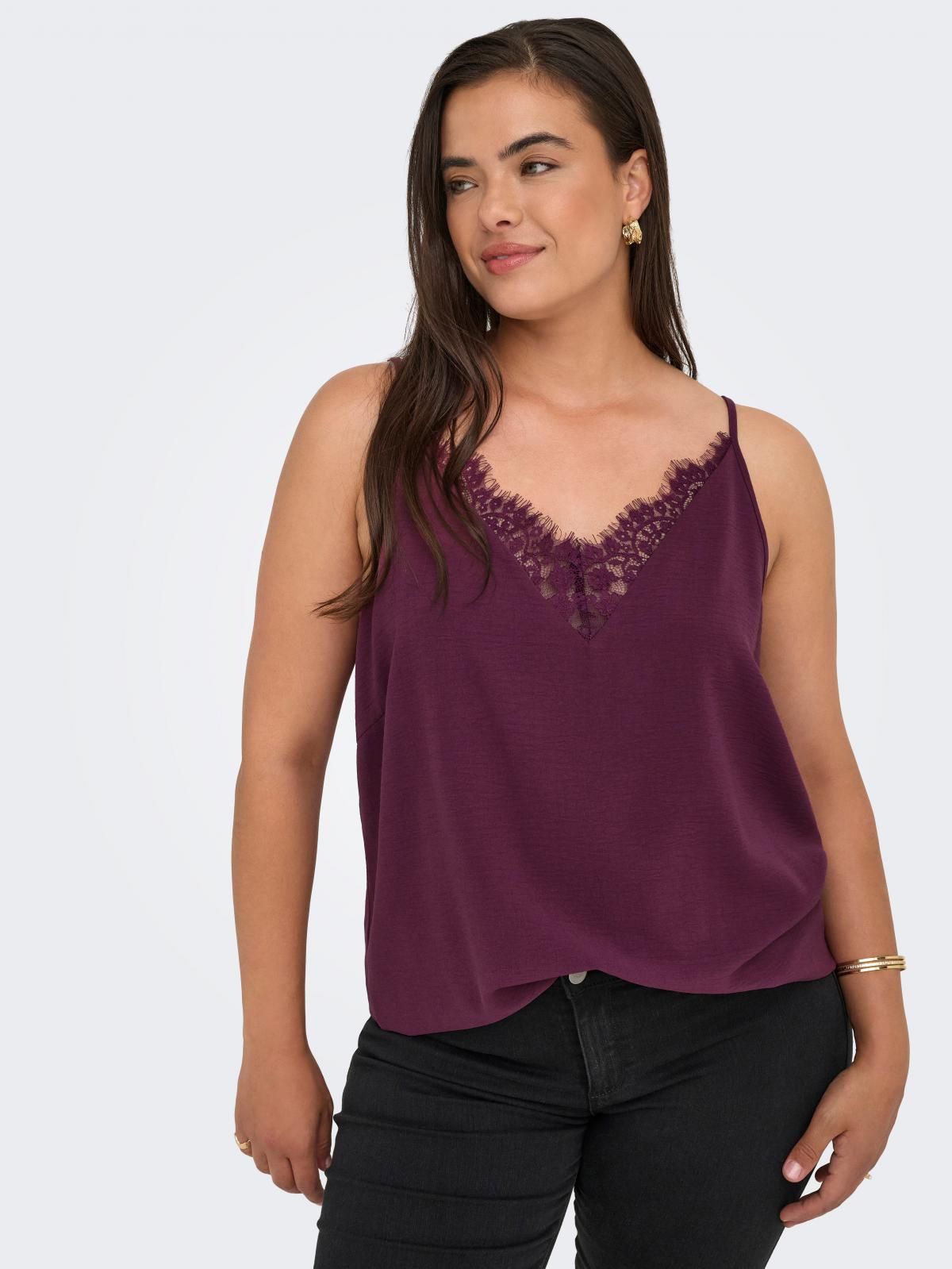 온리 레이스 브이넥 슬리브리스 탑 15256947_1045 PURPLE / MAUVE WINE - 상품 이미지