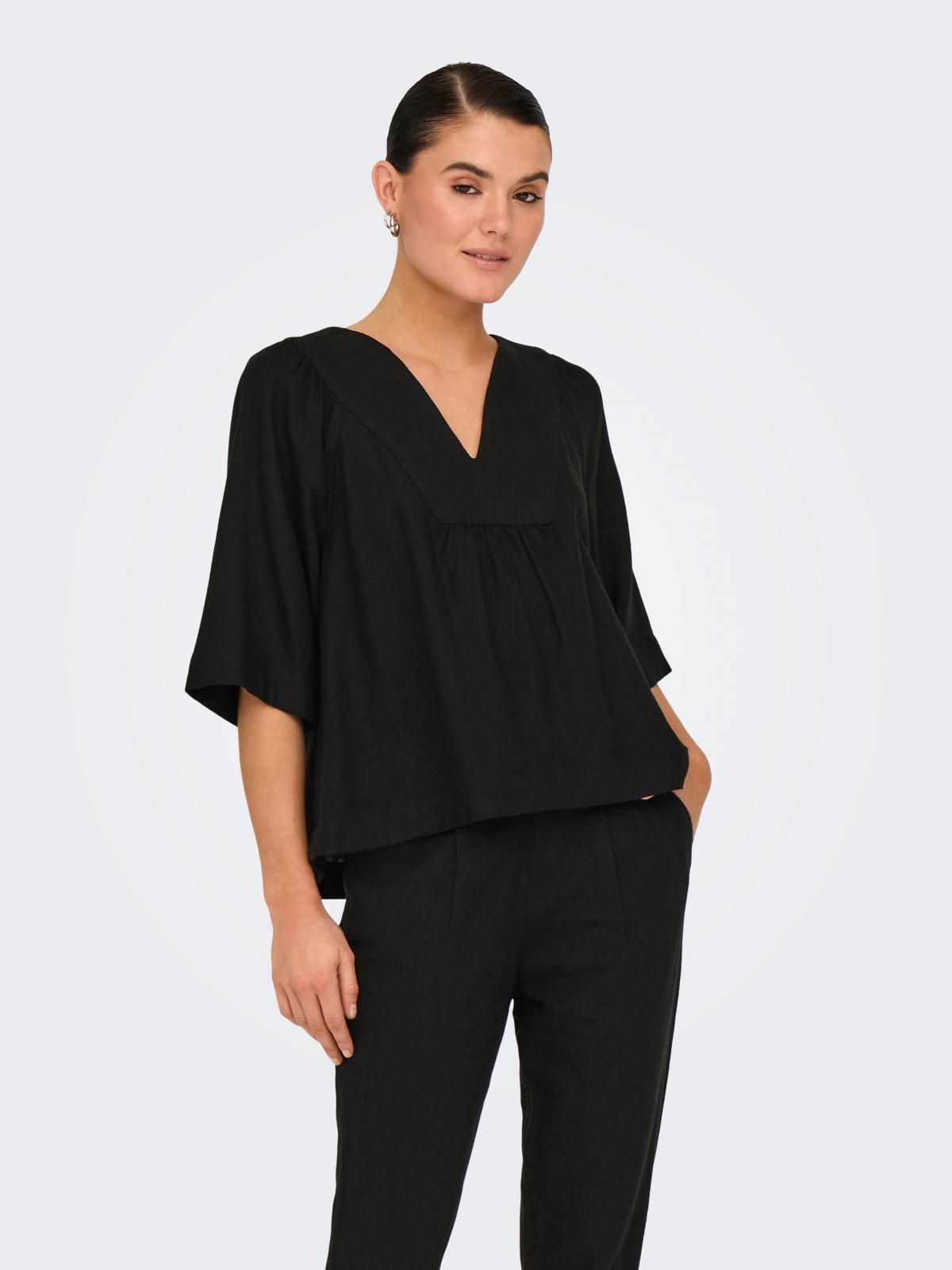 온리 루즈핏 브이넥 반팔 티셔츠 15338746_2161 BLACK / BLACK - 상품 이미지