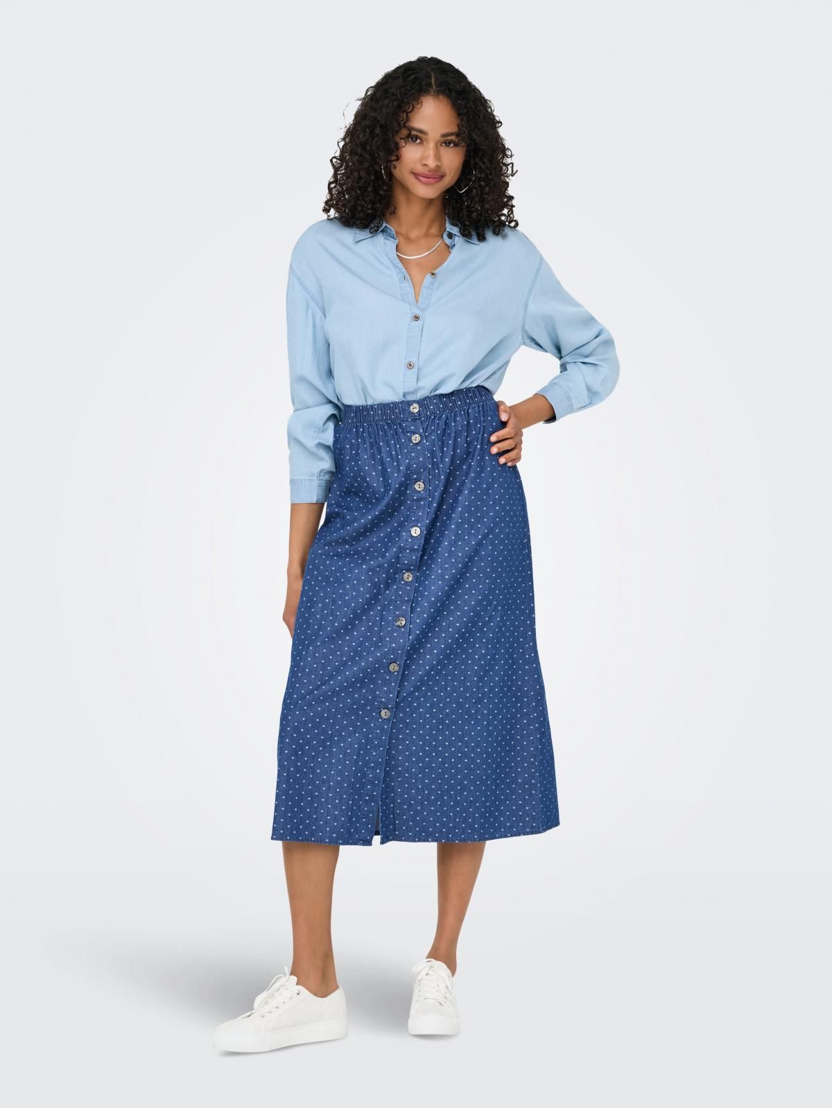 온리 캐주얼 도트 패턴 롱 스커트 15348894_2115_1187844 BLUE / MEDIUM BLUE DENIM - 상세 이미지 5