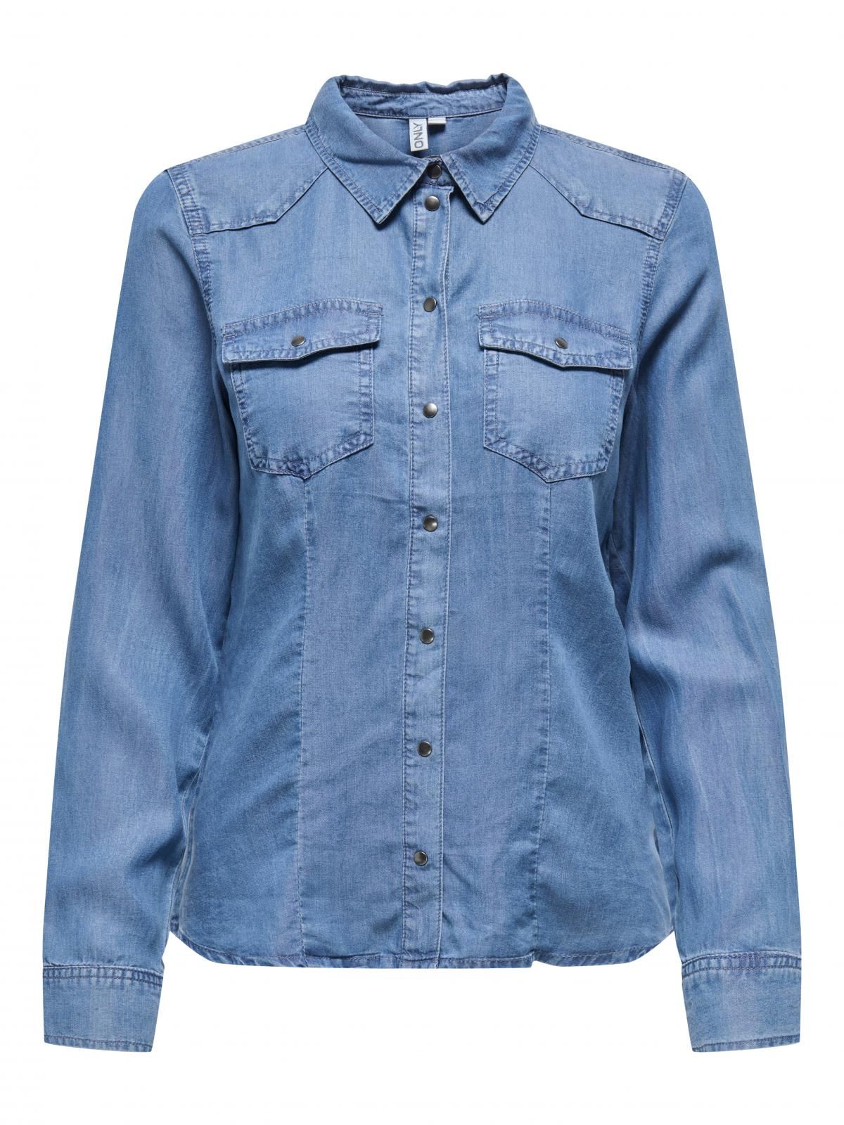 온리 데님 오버핏 테크니컬 긴팔 셔츠 15357598_2115 BLUE / MEDIUM BLUE DENIM - 상세 이미지 3