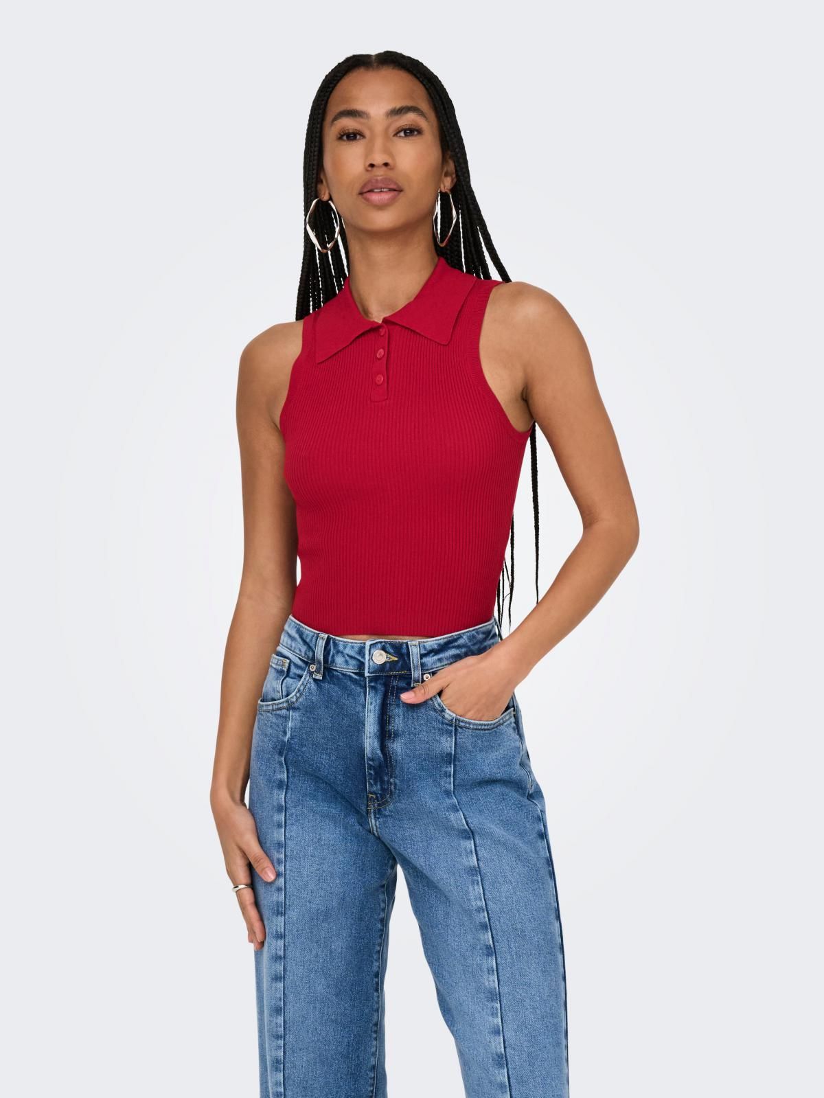 온리 테크니컬 플랫니트 폴로넥 탑 레드 15347885_2061 RED / HAUTE RED - 상품 이미지