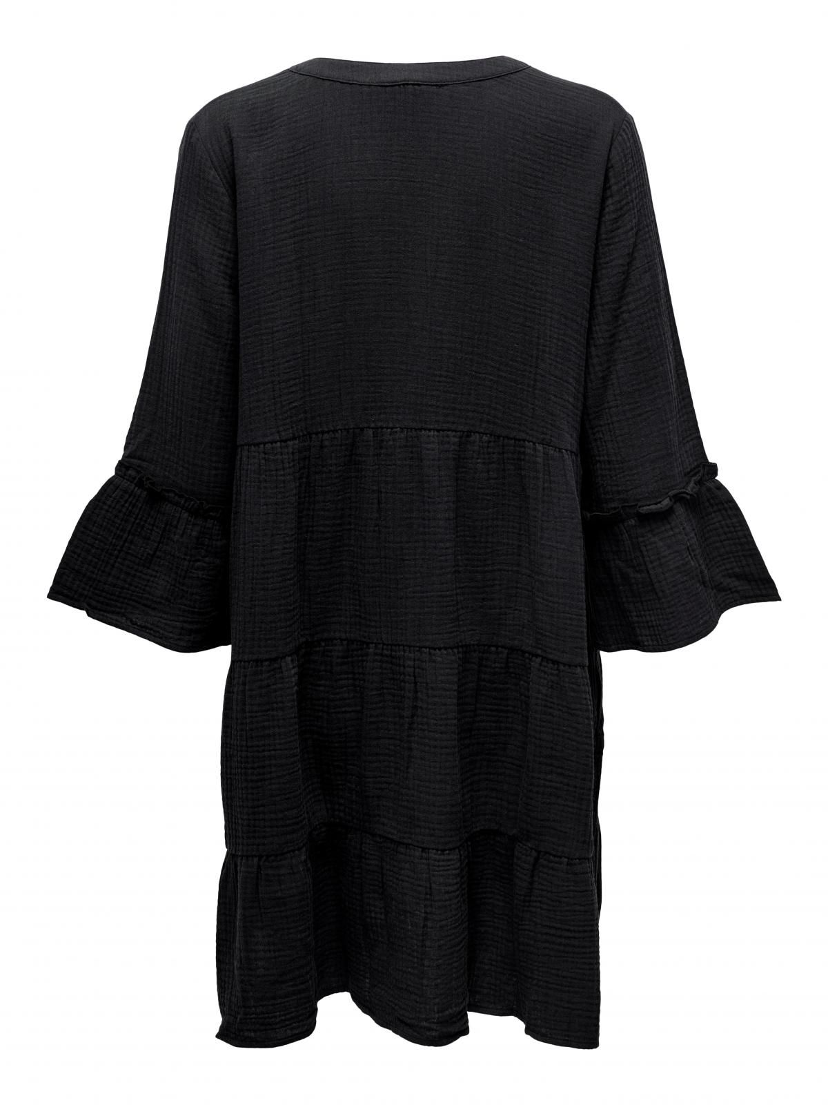 온리 베이직 프릴 미니 원피스 블랙 코튼 15267999_207 BLACK / PHANTOM - 상세 이미지 5