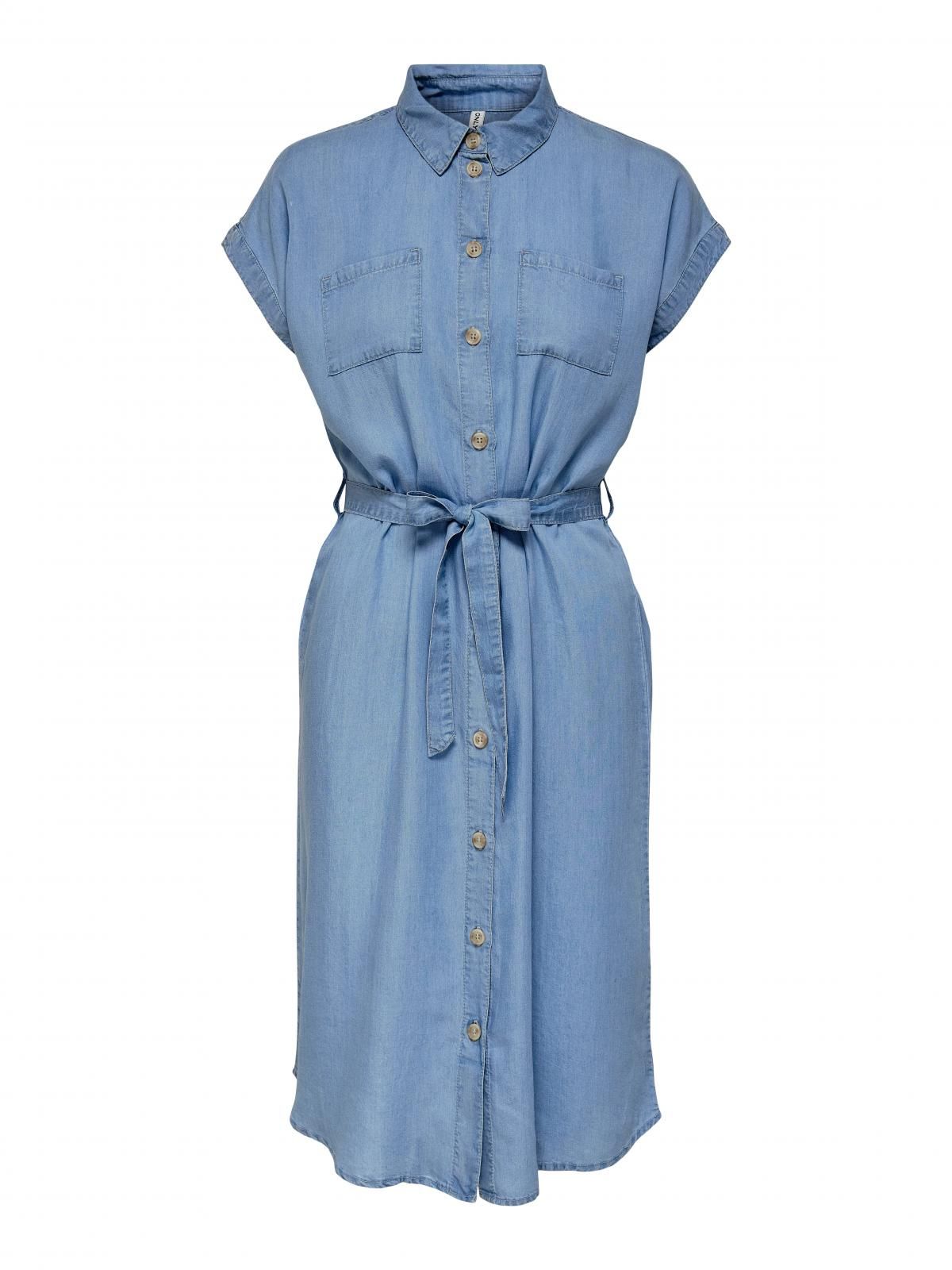 온리 데님 벨티드 미디 원피스 반팔 버튼업 15250429_2115 BLUE / MEDIUM BLUE DENIM - 상세 이미지 3