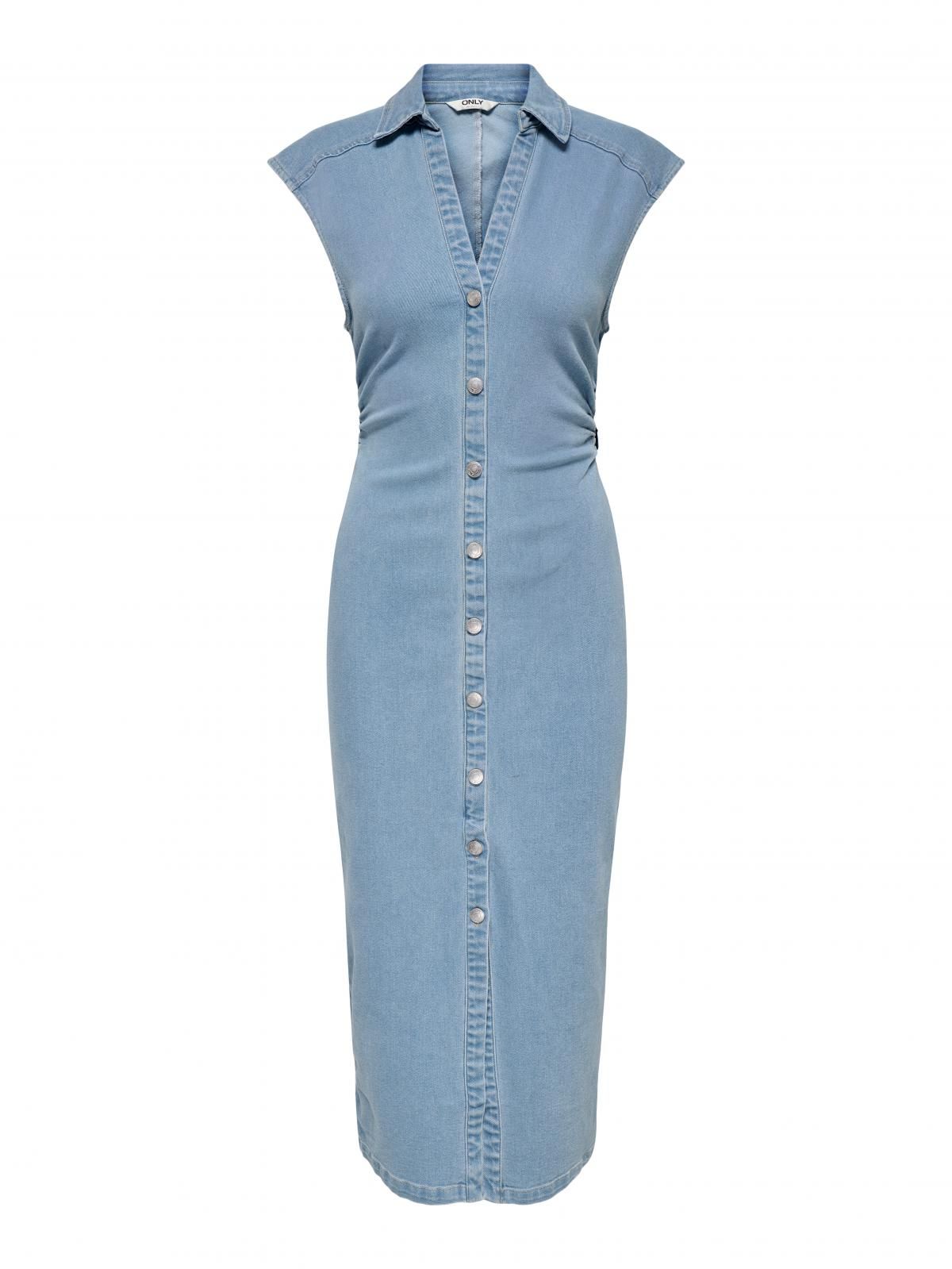 온리 데님 버튼업 브이넥 미디 원피스 15351429_2116 BLUE / LIGHT BLUE DENIM - 상세 이미지 3