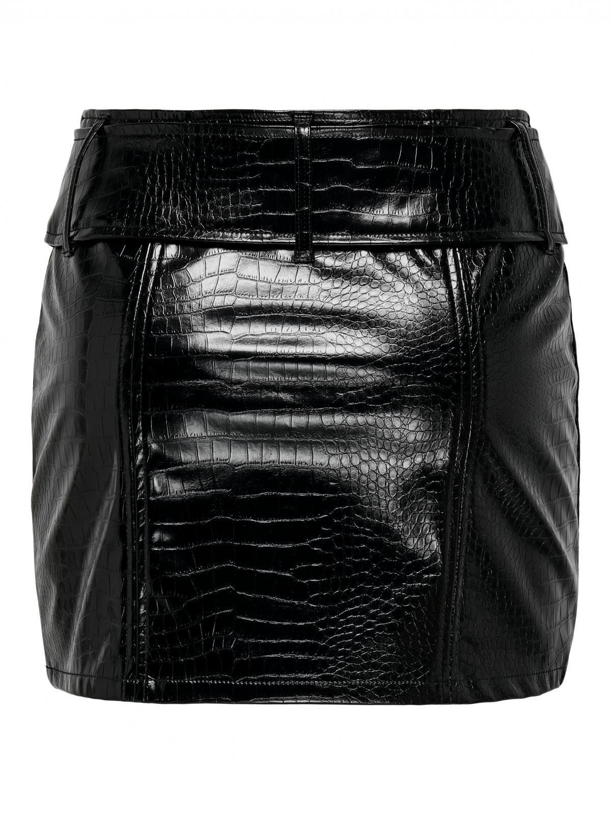 온리 페이크 레더 벨티드 미니 스커트 15334323_2161 BLACK / BLACK - 상세 이미지 4