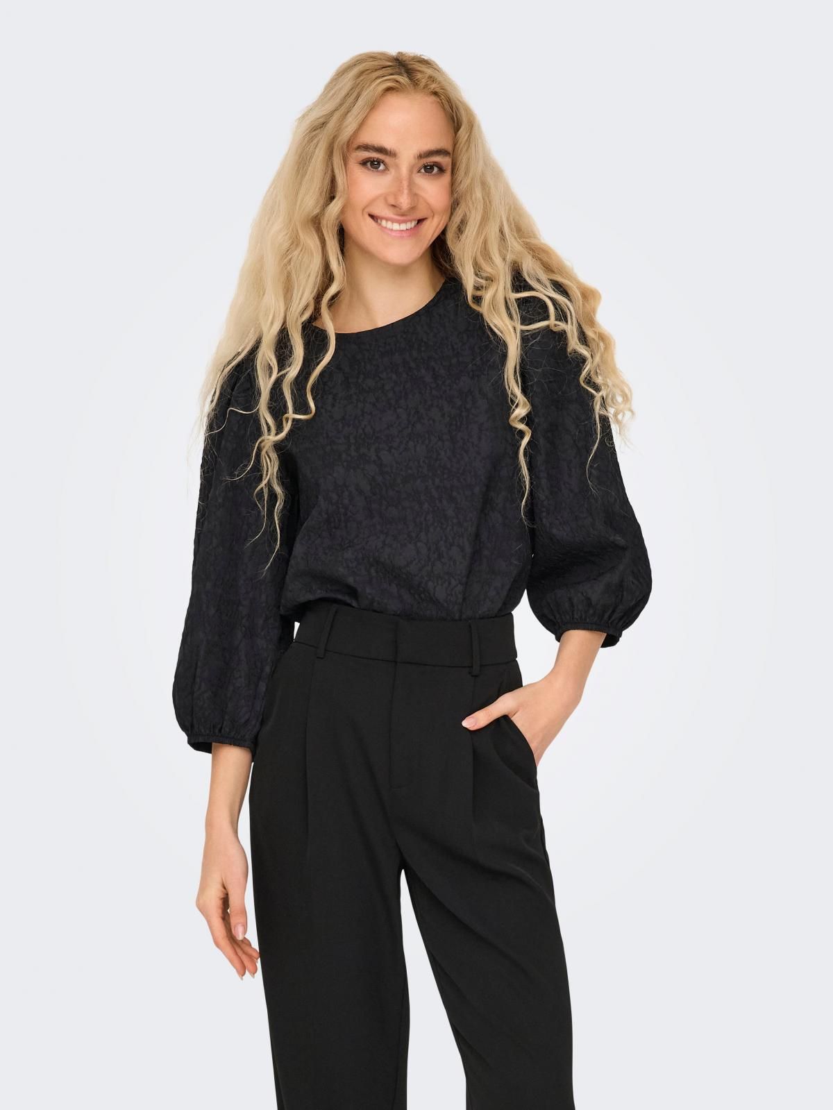 제이디와이 볼륨 슬리브 라운드넥 탑 15356982_2161 BLACK / BLACK - 상품 이미지