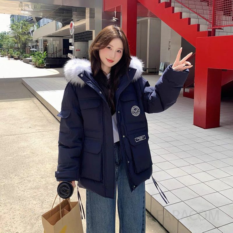 여성 루즈핏 후드 퍼트리밍 숏패딩 점퍼 겨울 오버핏 따뜻한 캐주얼 데일리 아우터 - 상세 이미지 5