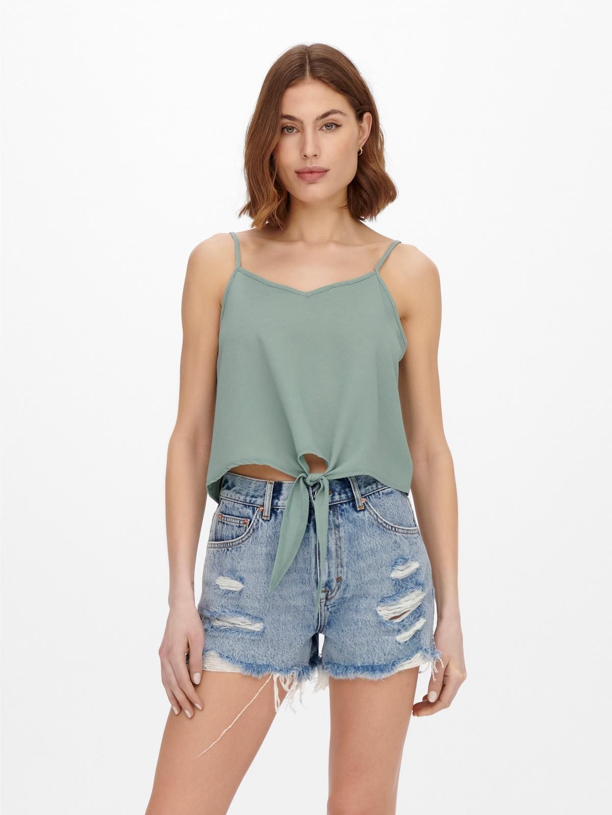 온리 트렌디 민소매 V넥 스트랩 탑 15271357_1467 GREY / CHINOIS GREEN - 상세 이미지 2