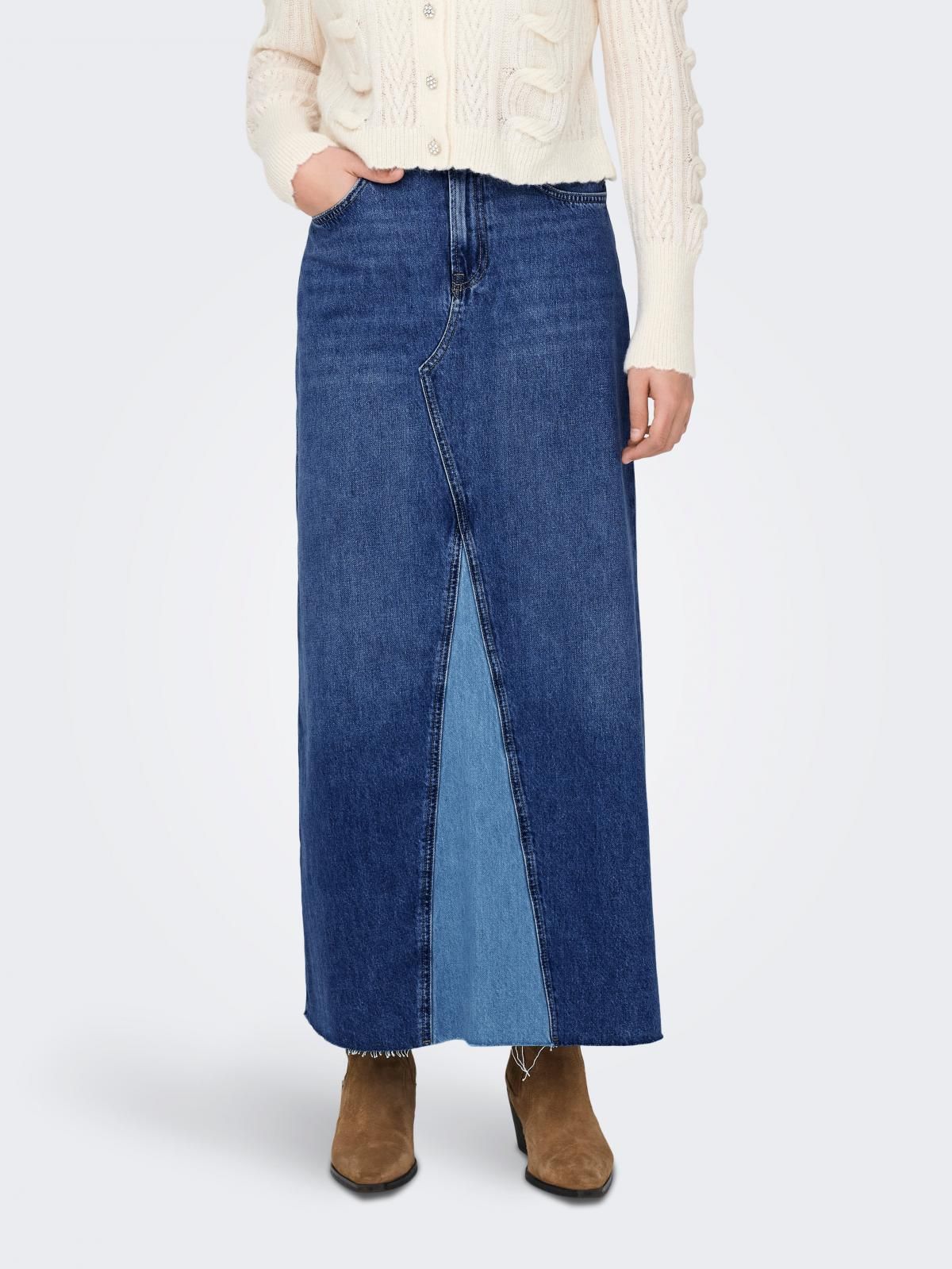온리 트렌디 하이웨이스트 데님 롱스커트 15327696_2115 BLUE / MEDIUM BLUE DENIM - 상품 이미지
